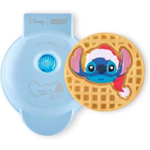 Disney Dash Stitch Santa Mini Waffle Maker – Holiday Waffle Maker – Simple Setup & Quick Cleanup – Convenient & Compact for Easy Storage(Blue Stitch in Santa Hat)