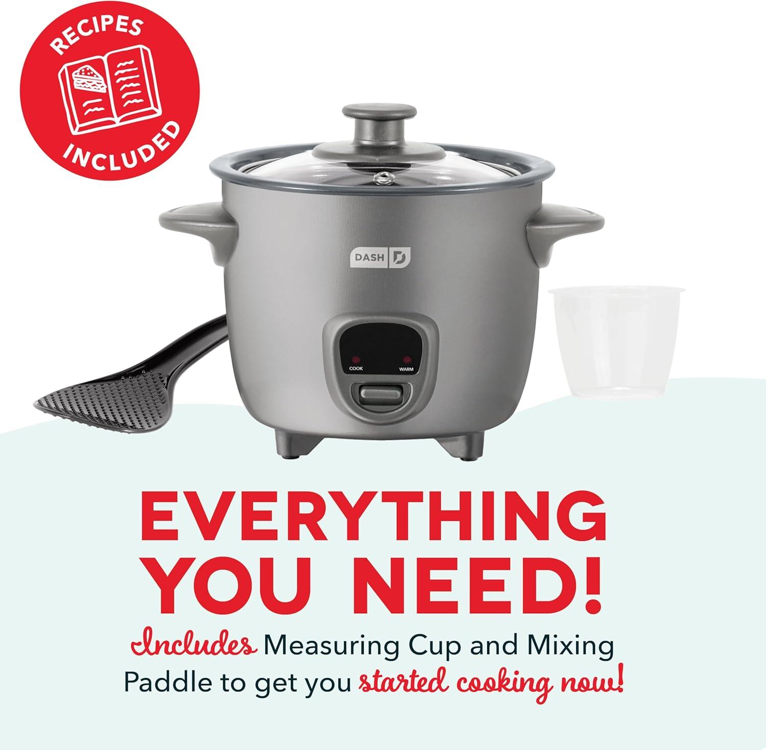 imageDASH Mini Rice Cooker Steamer with Removable Nonstick Pot Keep Warm Function ampamp Recipe Guide 5 Quart for Soups Stews Grains ampamp Oatmeal Graphite