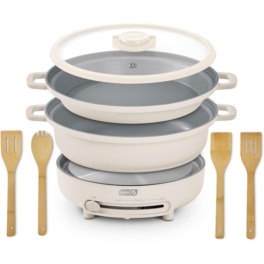 imageDash SmartStore 8 Piece Nesting Nonstick Cookware Set with Electric Burner Compact Stacking Pots and Pans with Lids Ideal for Small Kitchens ampamp Dorms