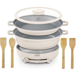 Dash SmartStore® 8 Piece Nesting Nonstick Cookware Set with Electric Burner – Compact Stacking Pots and Pans with Lids, Ideal for Small Kitchens & Dorms