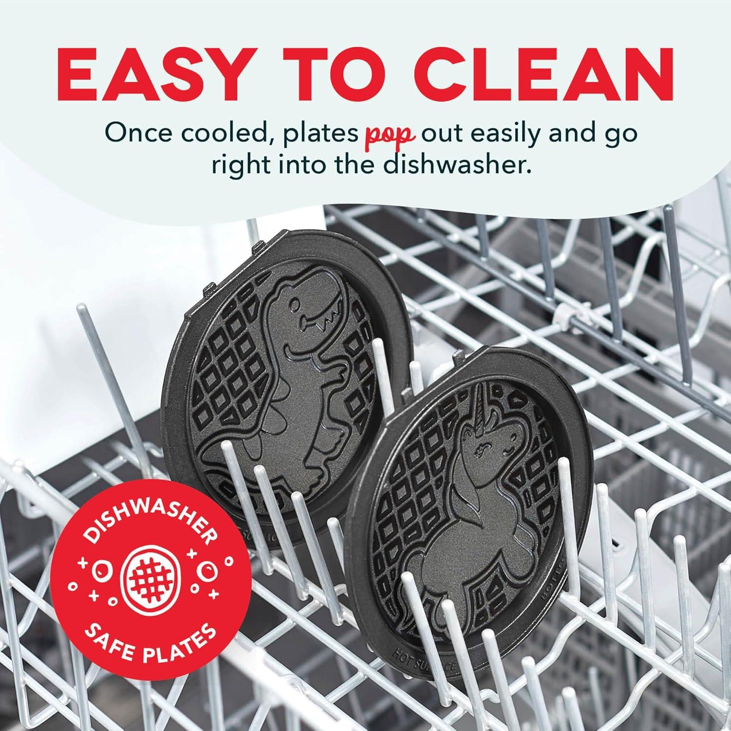 imageDASH Holiday MultiMaker Mini System Waffle Maker with Six 4 Removable Holiday Plates Waffle Iron ampamp Griddle 4in1 Mini Waffle Maker for Kids and Families Nonstick Surface Santa Waffle RedAqua Maker 6 Plates