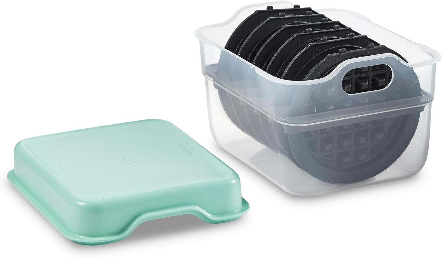 imageDASH Holiday MultiMaker Mini System Waffle Maker with Six 4 Removable Holiday Plates Waffle Iron ampamp Griddle 4in1 Mini Waffle Maker for Kids and Families Nonstick Surface Santa Waffle RedAqua Maker 6 Plates Storage Case