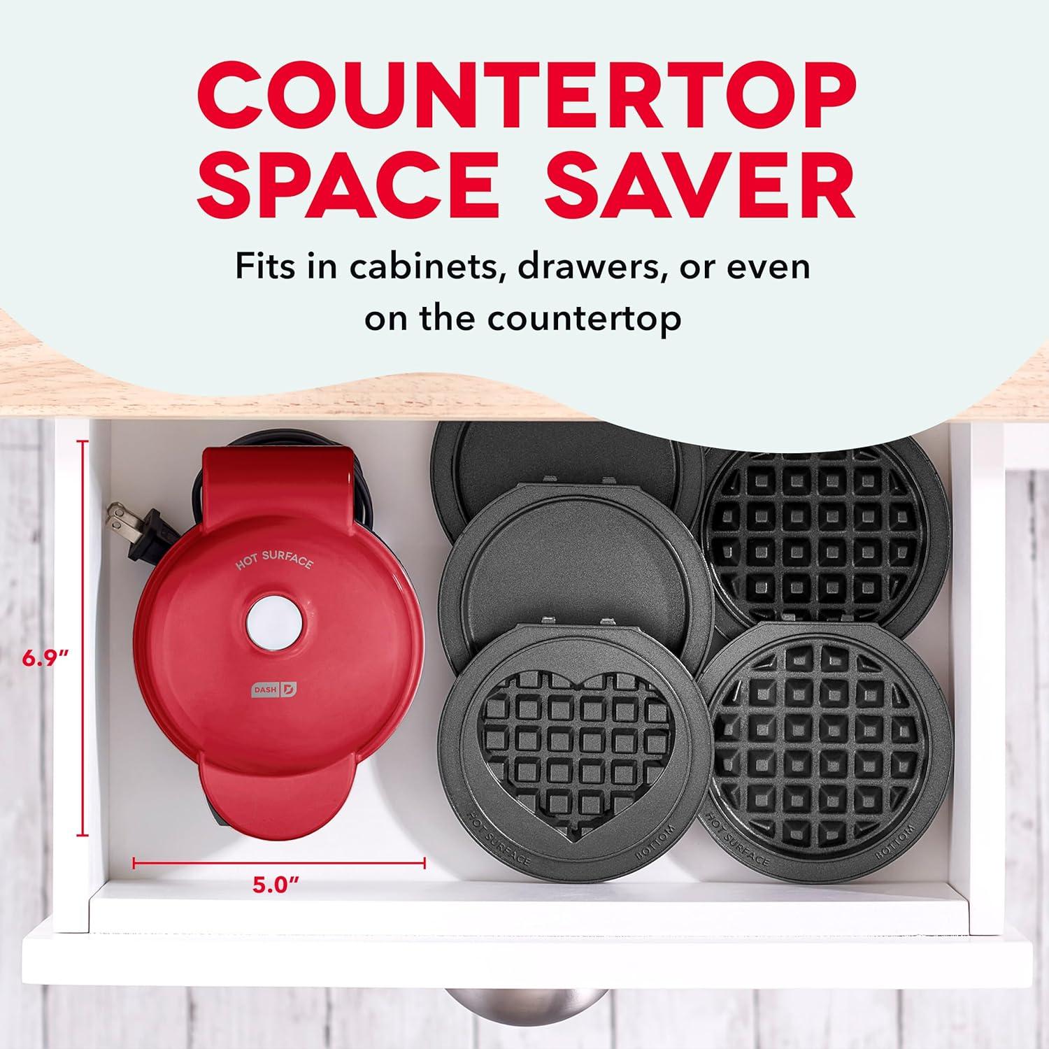 imageDASH Holiday MultiMaker Mini System Waffle Maker with Six 4 Removable Holiday Plates Waffle Iron ampamp Griddle 4in1 Mini Waffle Maker for Kids and Families Nonstick Surface Santa Waffle RedRed Maker 5 Plates