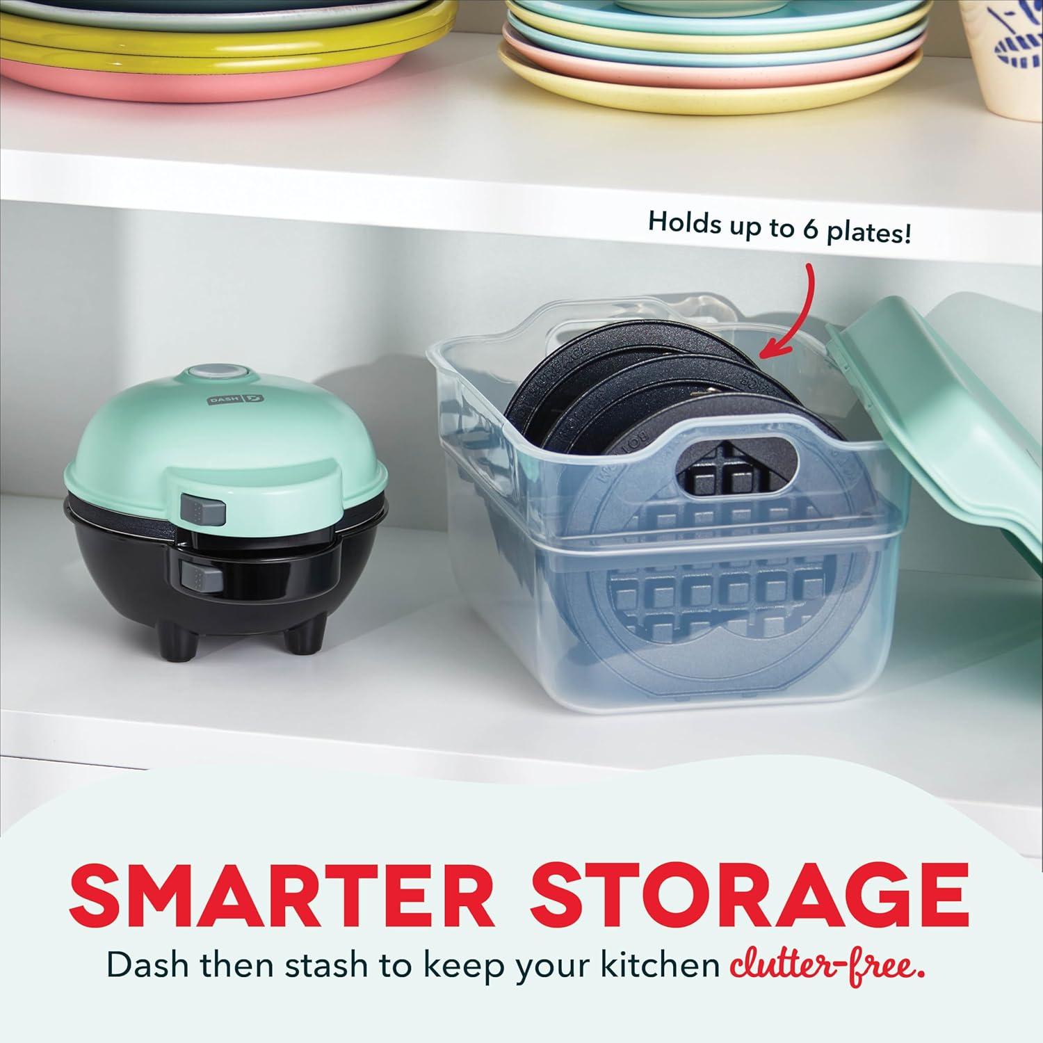 imageDASH Holiday MultiMaker Mini System Waffle Maker with Six 4 Removable Holiday Plates Waffle Iron ampamp Griddle 4in1 Mini Waffle Maker for Kids and Families Nonstick Surface Santa Waffle RedAqua Maker 5 Plates Storage Case