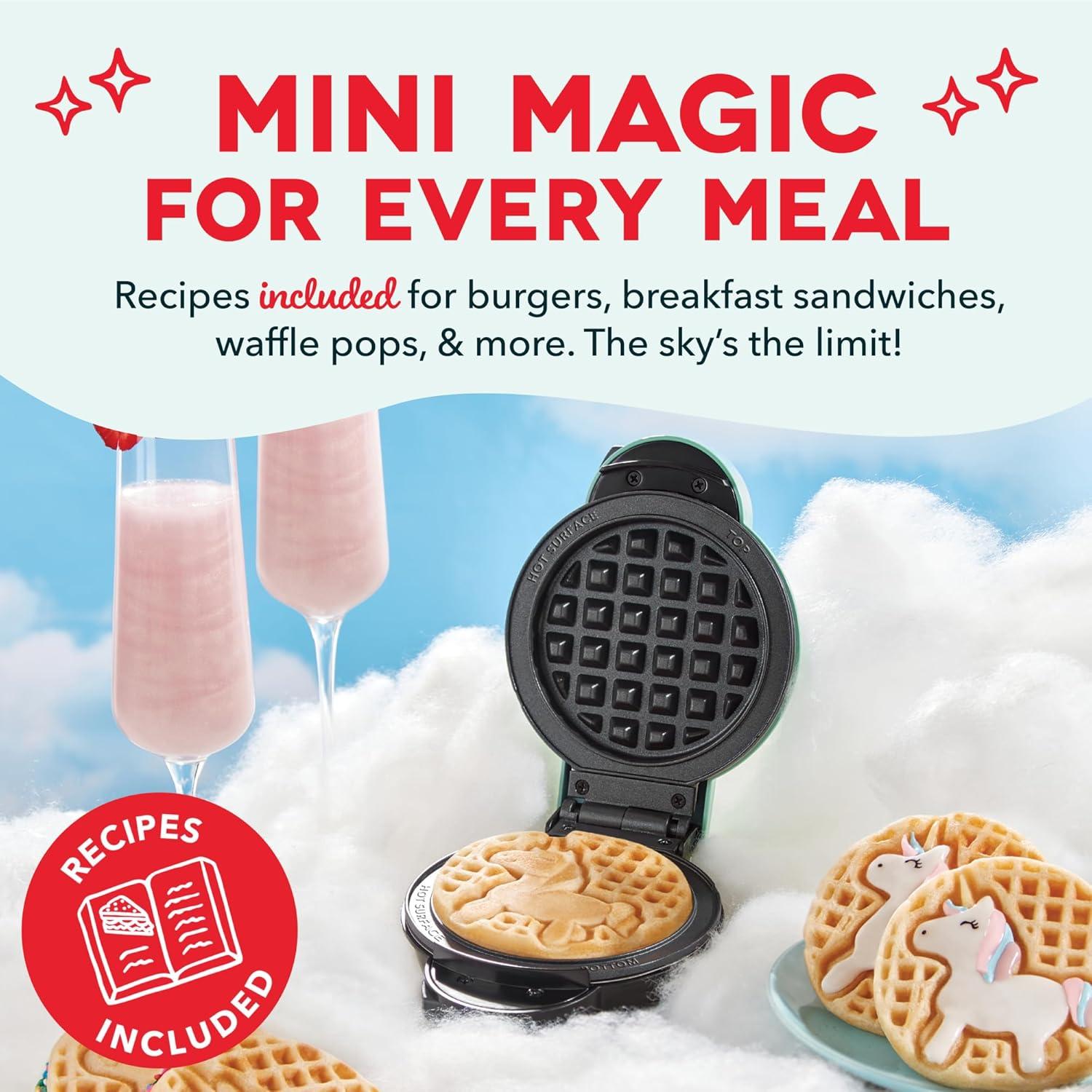 imageDASH Holiday MultiMaker Mini System Waffle Maker with Six 4 Removable Holiday Plates Waffle Iron ampamp Griddle 4in1 Mini Waffle Maker for Kids and Families Nonstick Surface Santa Waffle RedAqua Maker 6 Plates