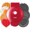 DASH Holiday MultiMaker® Mini System – Waffle Maker with Six 4” Removable Holiday Plates: Waffle Iron & Griddle, 4-in-1 Mini Waffle Maker for Kids and Families – Nonstick Surface, Santa Waffle (Red)(Red Maker + 5 Plates)