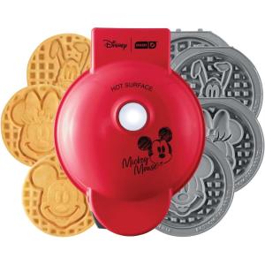 DASH Holiday MultiMaker® Mini System – Waffle Maker with Six 4” Removable Holiday Plates: Waffle Iron & Griddle, 4-in-1 Mini Waffle Maker for Kids and Families – Nonstick Surface, Santa Waffle (Red)(Mickey Mouse & Friends + 4 Plates)