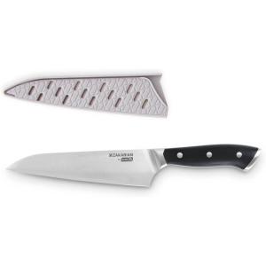 DASH Zakarian 7″ Chef Knife, High Carbon German Stainless Steel Kitchen Knife with Sheath, Black(Black)