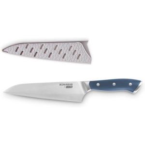 DASH Zakarian 7″ Chef Knife, High Carbon German Stainless Steel Kitchen Knife with Sheath, Black(Blue)