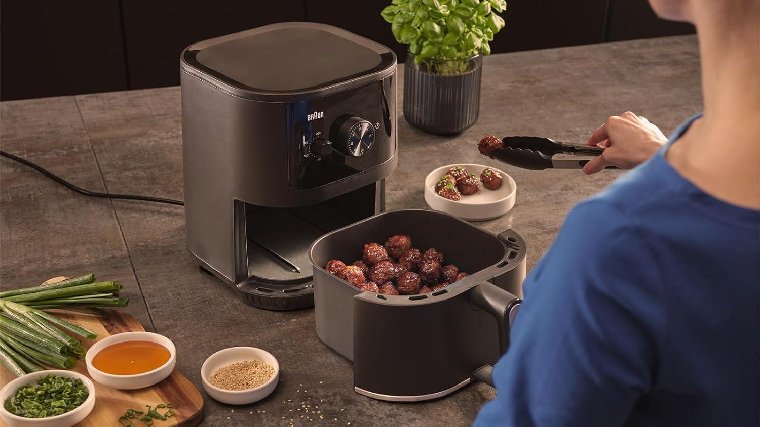 imageBraun MultiFry 3 HF3000 Friteuse Air Airfryer avec 43L Capacit 80200 Contrle de Temprature manuelle RealAir Technologie 60 Minuteur 1500W Noir Mat