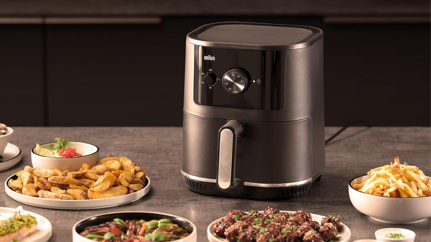imageBraun MultiFry 3 HF3000 Friteuse Air Airfryer avec 43L Capacit 80200 Contrle de Temprature manuelle RealAir Technologie 60 Minuteur 1500W Noir Mat