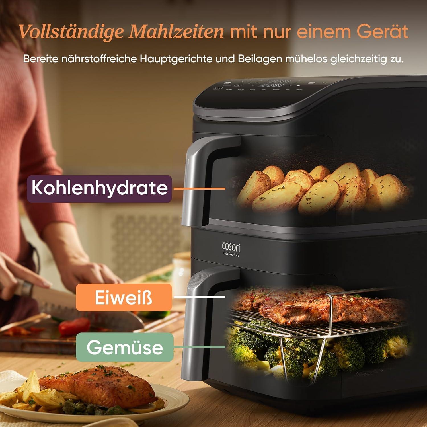 imageCOSORI Air Fryer 108L Turbo Tower ProFriteuse sans huile avec 100 en Cramique Double Stack Dual BlazeampampTurbo Blaze3 Niveaux Cuisson7 Fonctions de Cuisson68 dconomie dnergie300 Recettes108L