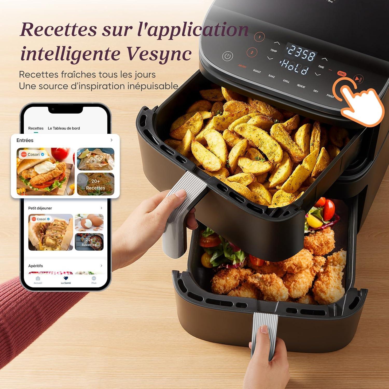 imageCOSORI Air Fryer 108L Turbo Tower ProFriteuse sans huile avec 100 en Cramique Double Stack Dual BlazeampampTurbo Blaze3 Niveaux Cuisson7 Fonctions de Cuisson68 dconomie dnergie300 RecettesCramique 108L avec Wifi