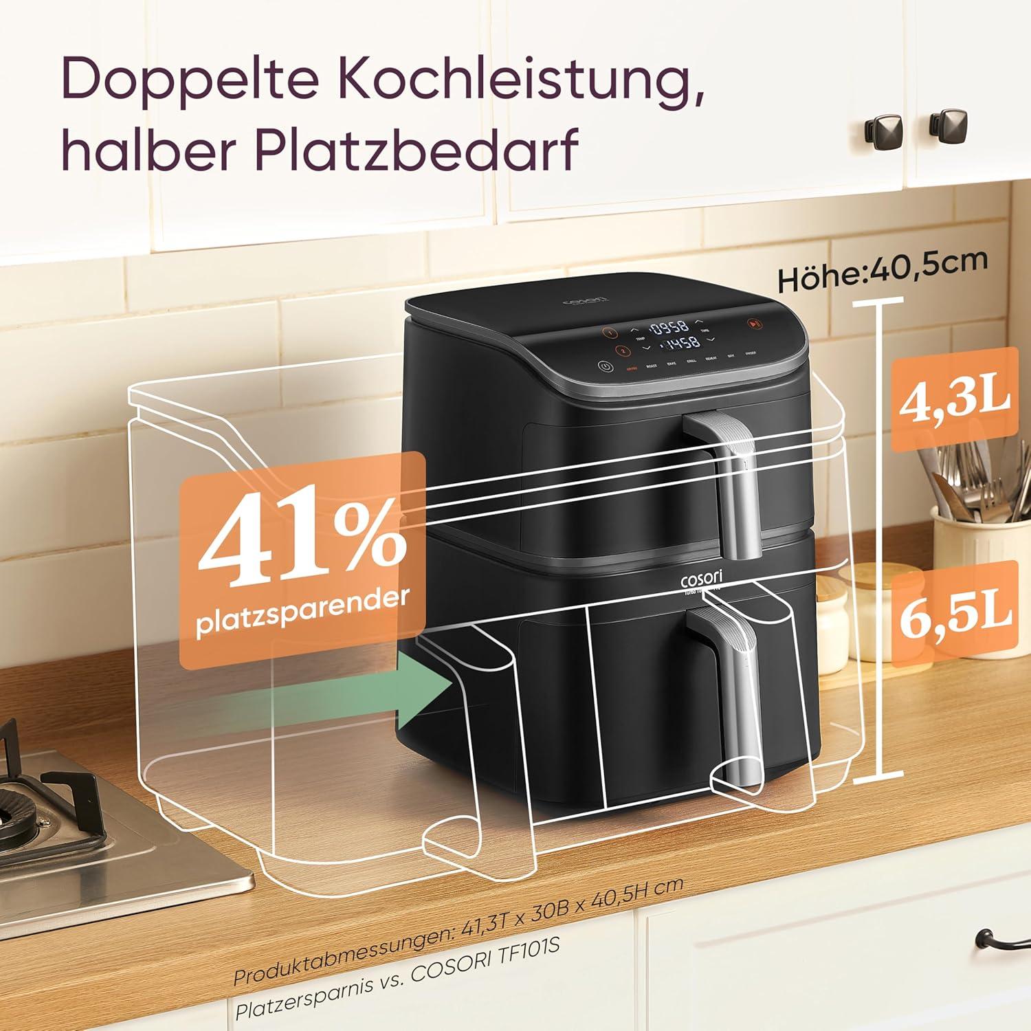 imageCOSORI Air Fryer 108L Turbo Tower ProFriteuse sans huile avec 100 en Cramique Double Stack Dual BlazeampampTurbo Blaze3 Niveaux Cuisson7 Fonctions de Cuisson68 dconomie dnergie300 Recettes108L