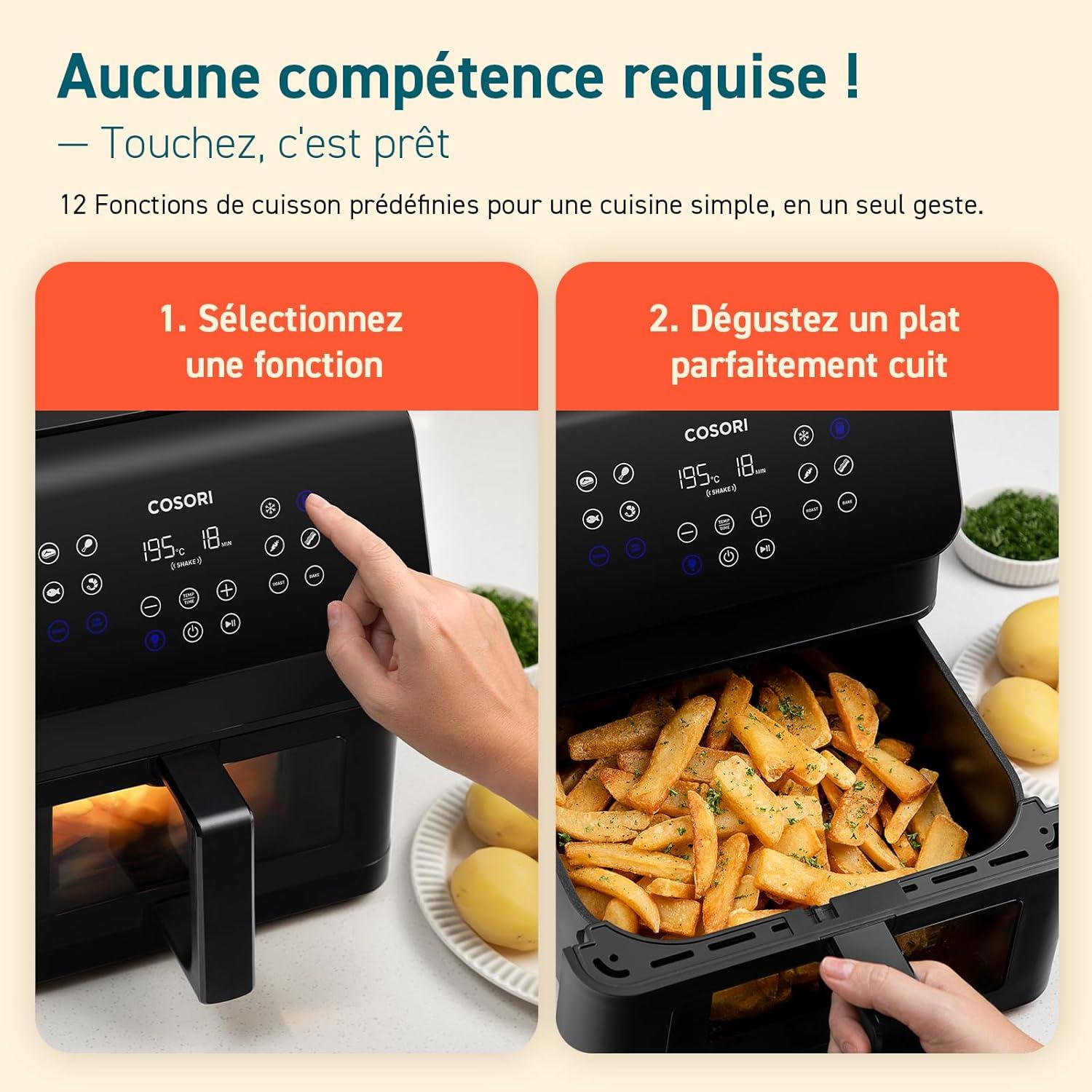 imageCOSORI Air Fryer DUAL BLAZE 64L Easy Fryer Avec Chauffage par le haut et le bas11EN1 Friteuse Sans Huile Parfect pour le Rgime Hyperprotin Gris FoncAvec fentre 62L