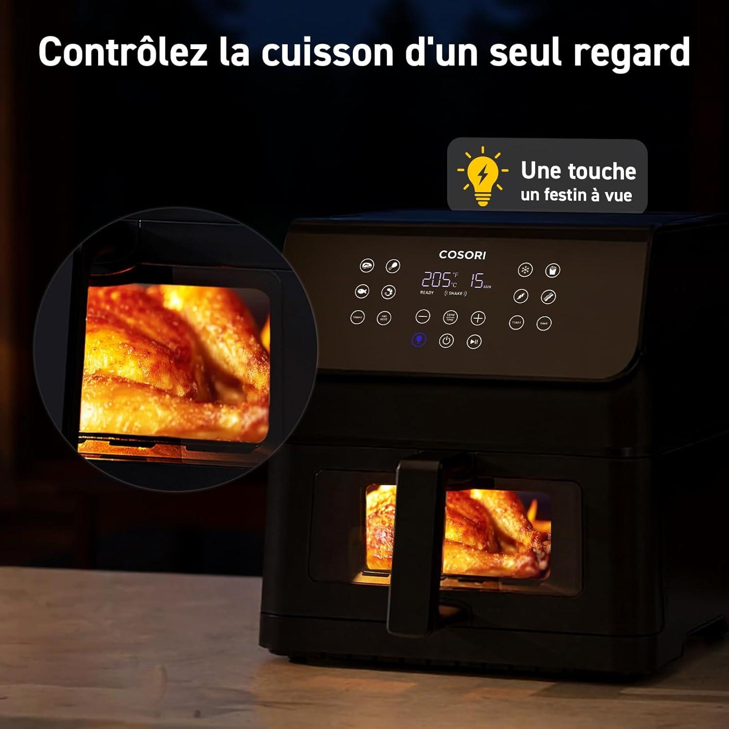 imageCOSORI Air Fryer DUAL BLAZE 64L Easy Fryer Avec Chauffage par le haut et le bas11EN1 Friteuse Sans Huile Parfect pour le Rgime Hyperprotin Gris FoncAvec fentre 62L