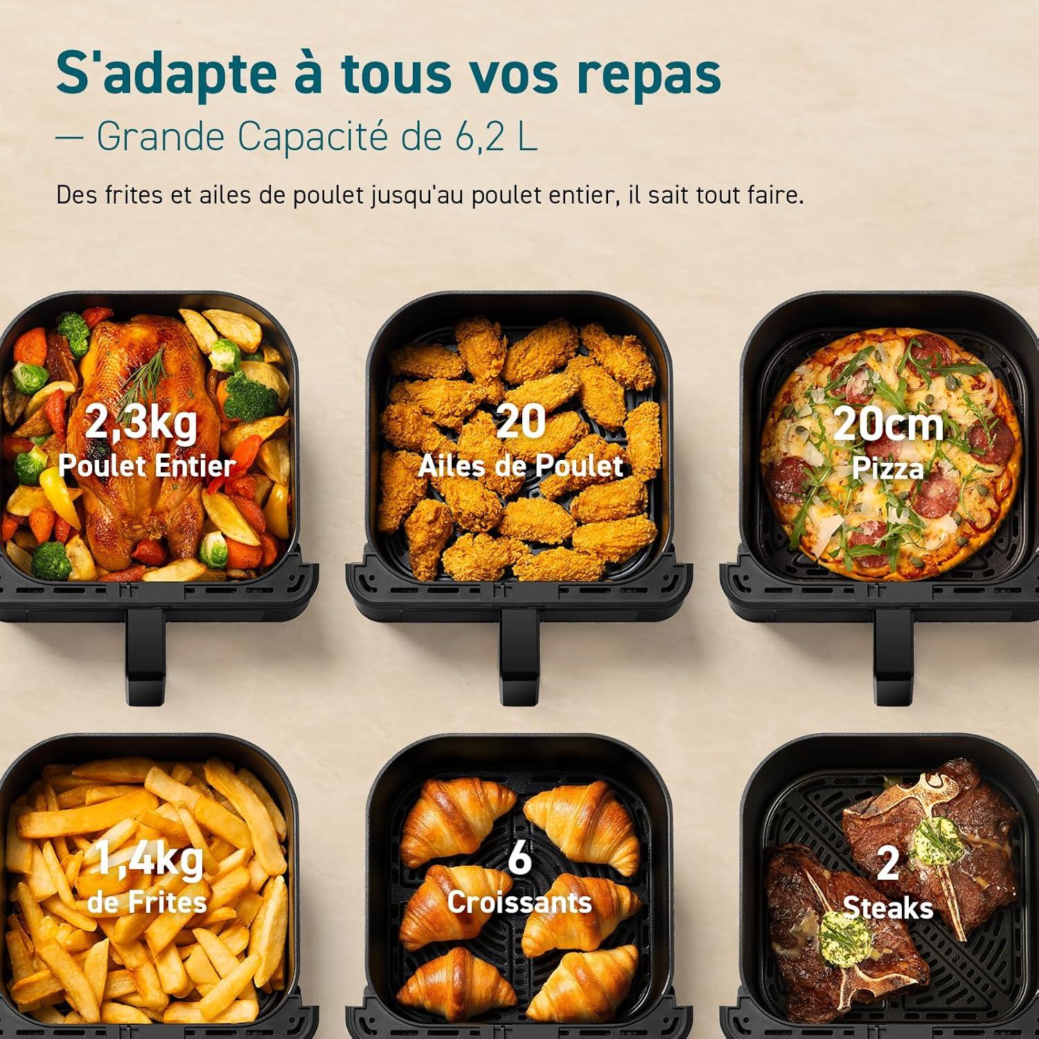imageCOSORI Air Fryer DUAL BLAZE 64L Easy Fryer Avec Chauffage par le haut et le bas11EN1 Friteuse Sans Huile Parfect pour le Rgime Hyperprotin Gris FoncAvec fentre 62L