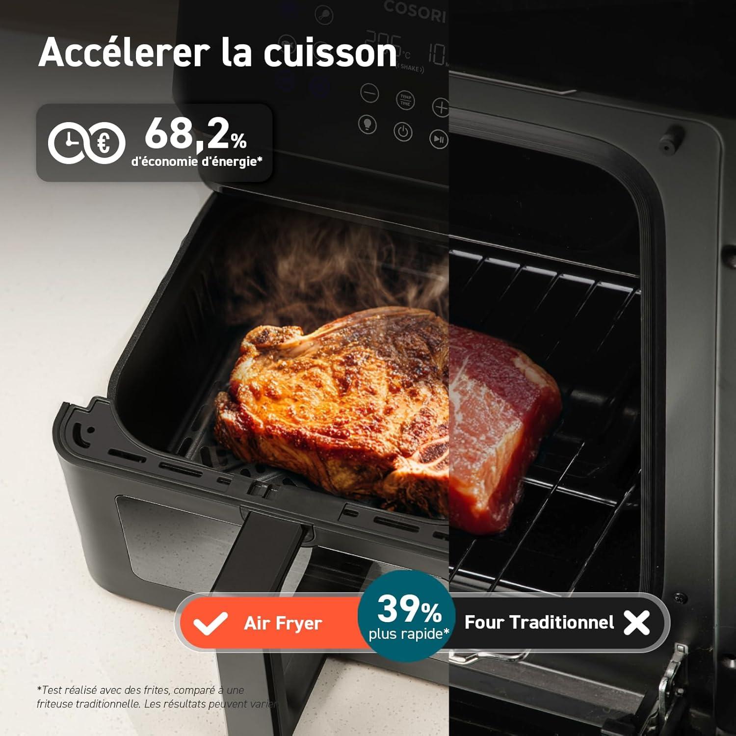 imageCOSORI Air Fryer DUAL BLAZE 64L Easy Fryer Avec Chauffage par le haut et le bas11EN1 Friteuse Sans Huile Parfect pour le Rgime Hyperprotin Gris FoncAvec fentre 62L