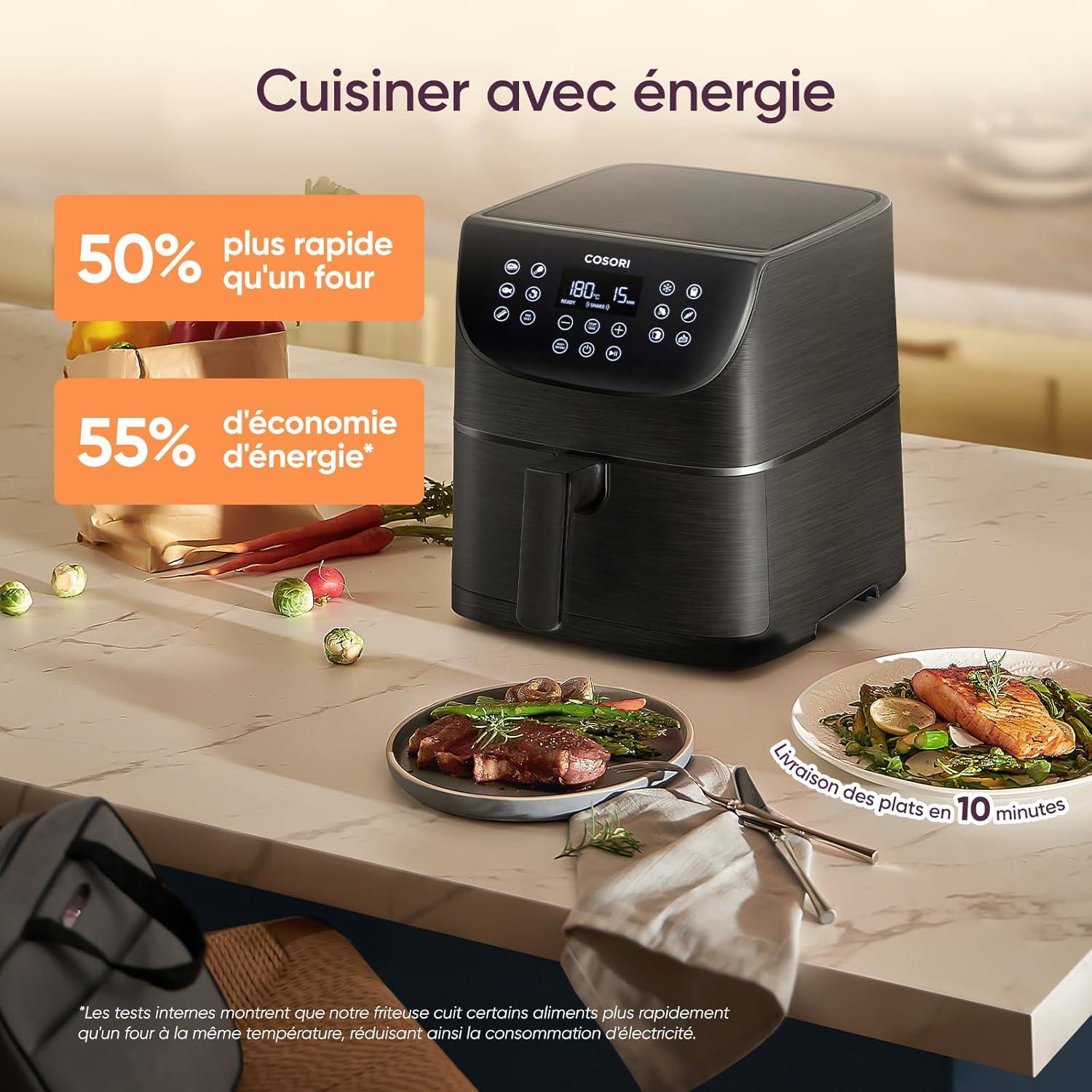 imageCOSORI Air Fryer DUAL BLAZE 64L Easy Fryer Avec Chauffage par le haut et le bas11EN1 Friteuse Sans Huile Parfect pour le Rgime Hyperprotin Gris FoncClassiqur 55L