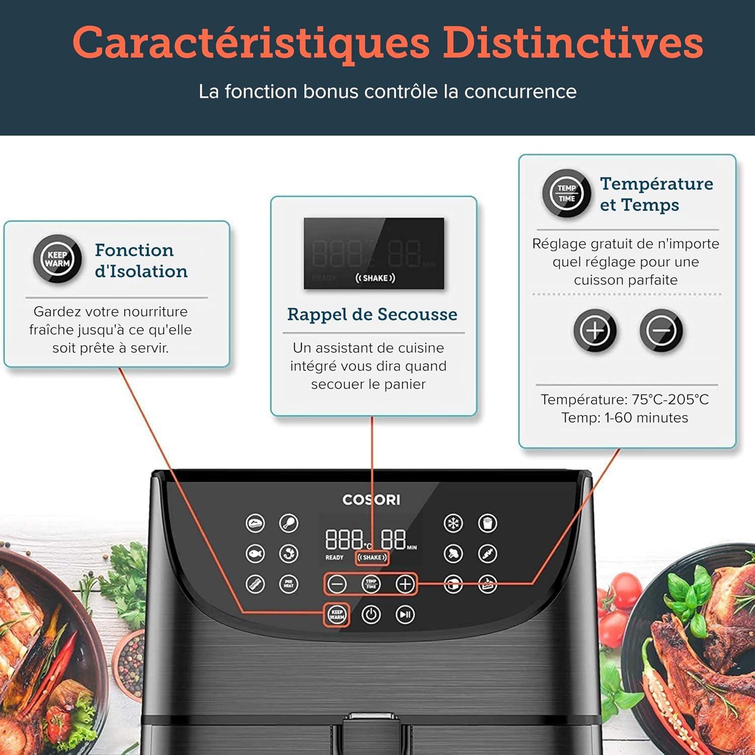 imageCOSORI Air Fryer DUAL BLAZE 64L Easy Fryer Avec Chauffage par le haut et le bas11EN1 Friteuse Sans Huile Parfect pour le Rgime Hyperprotin Gris FoncClassiqur 55L