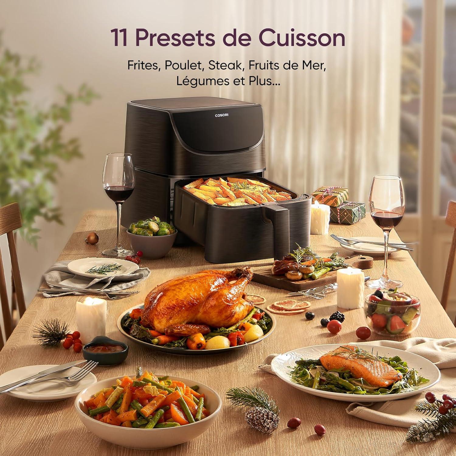 imageCOSORI Air Fryer DUAL BLAZE 64L Easy Fryer Avec Chauffage par le haut et le bas11EN1 Friteuse Sans Huile Parfect pour le Rgime Hyperprotin Gris FoncClassiqur 55L
