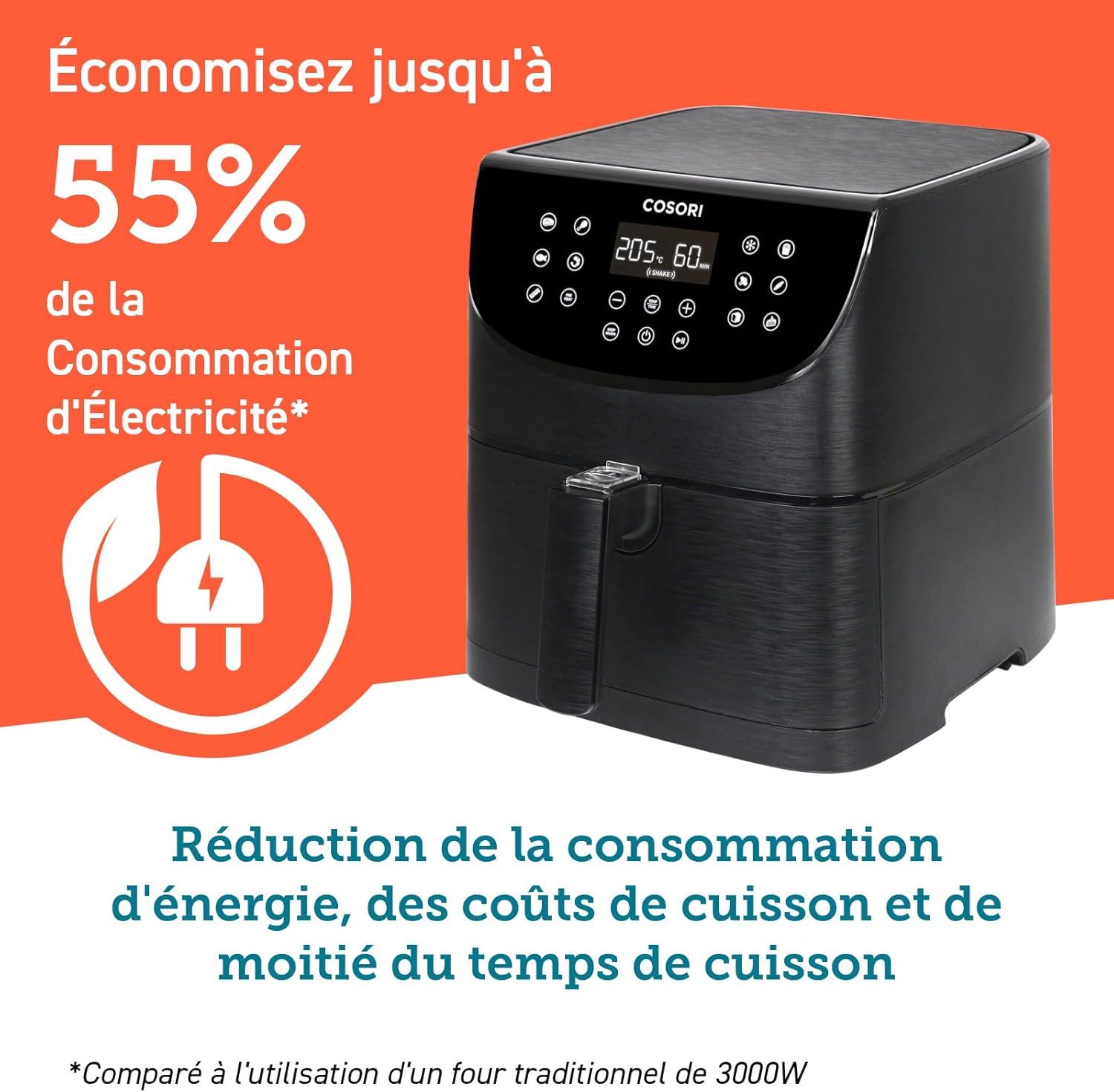 imageCOSORI Air Fryer DUAL BLAZE 64L Easy Fryer Avec Chauffage par le haut et le bas11EN1 Friteuse Sans Huile Parfect pour le Rgime Hyperprotin Gris FoncClassiqur 55L