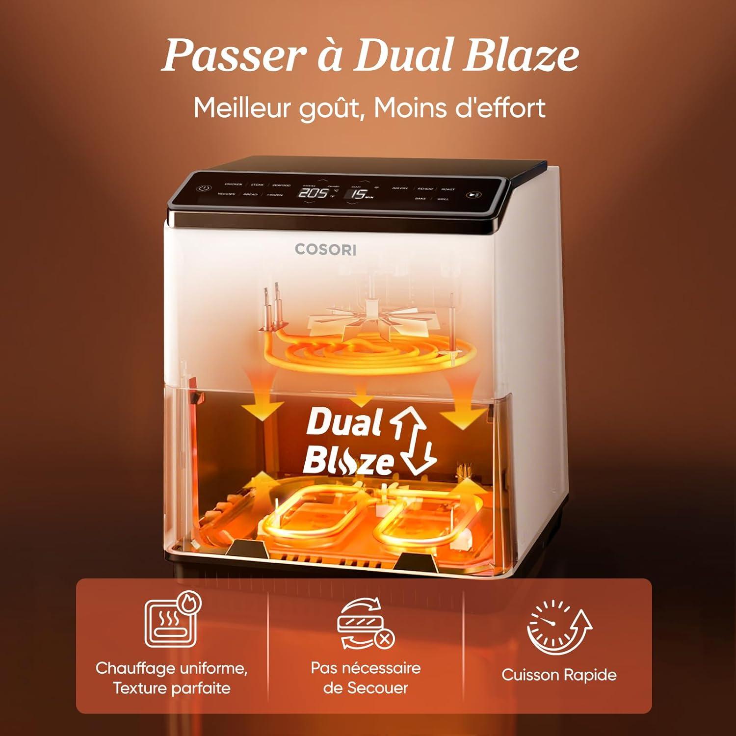 imageCOSORI Air Fryer DUAL BLAZE 64L Easy Fryer Avec Chauffage par le haut et le bas11EN1 Friteuse Sans Huile Parfect pour le Rgime Hyperprotin Gris FoncDual Blaze Blanc 64L