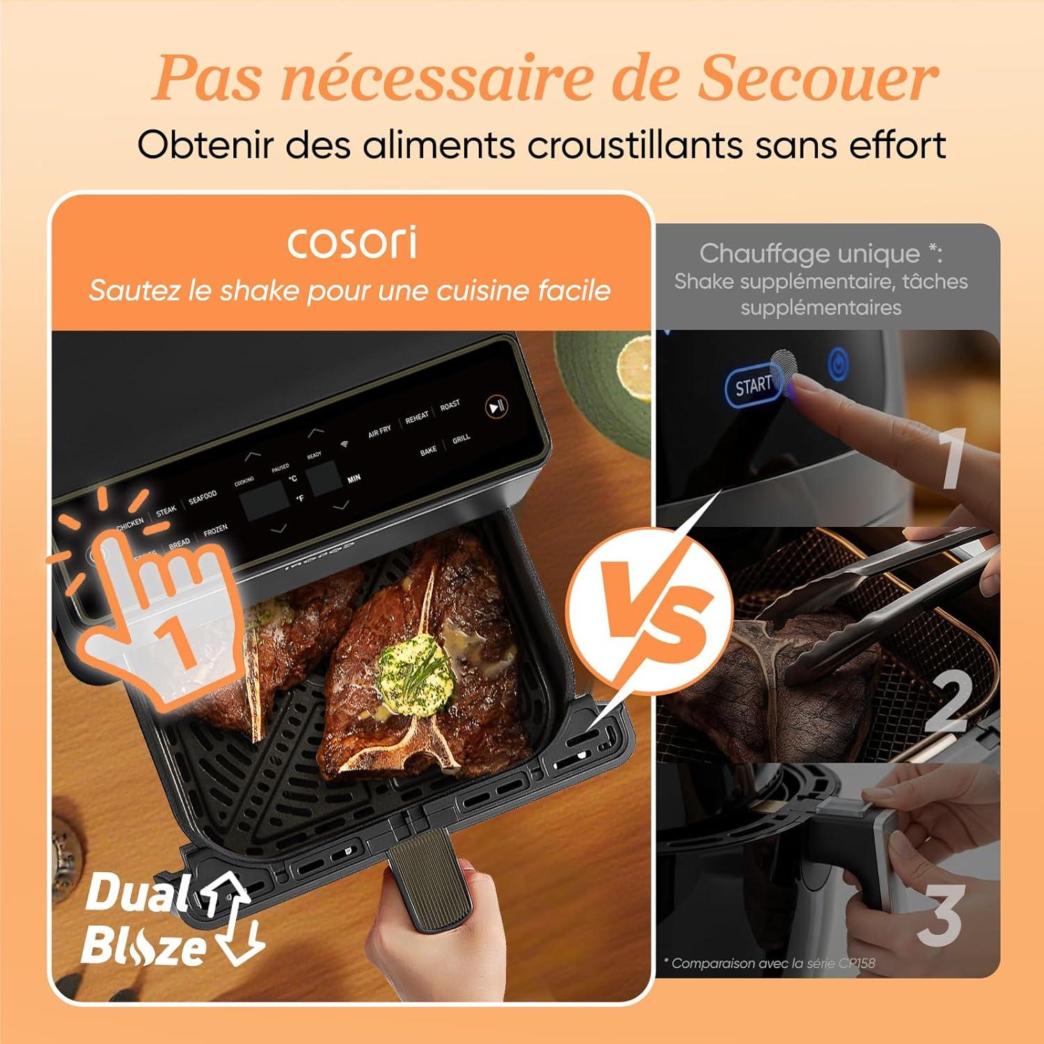 imageCOSORI Air Fryer DUAL BLAZE 64L Easy Fryer Avec Chauffage par le haut et le bas11EN1 Friteuse Sans Huile Parfect pour le Rgime Hyperprotin Gris FoncDual Blaze 64L