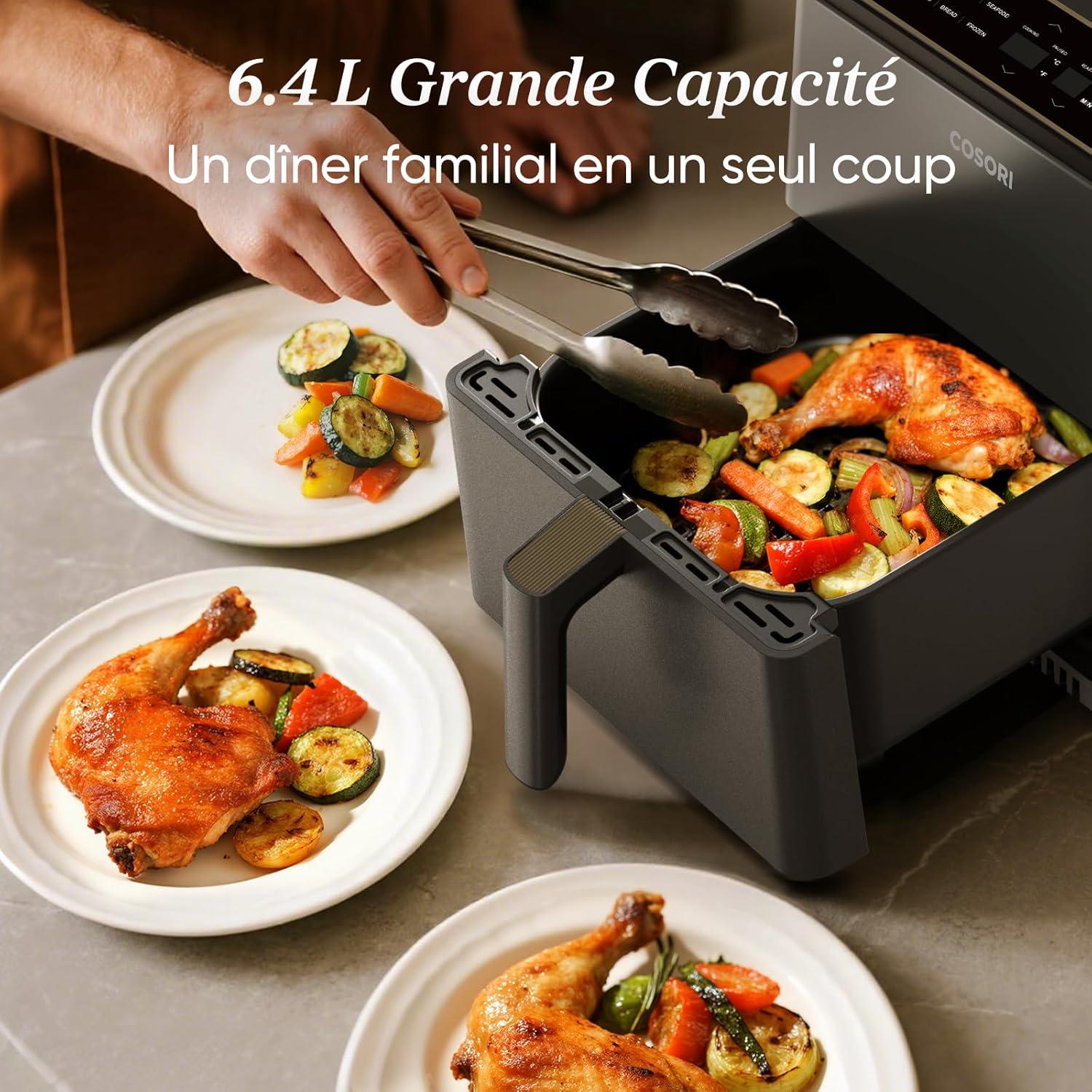 imageCOSORI Air Fryer DUAL BLAZE 64L Easy Fryer Avec Chauffage par le haut et le bas11EN1 Friteuse Sans Huile Parfect pour le Rgime Hyperprotin Gris FoncDual Blaze 64L