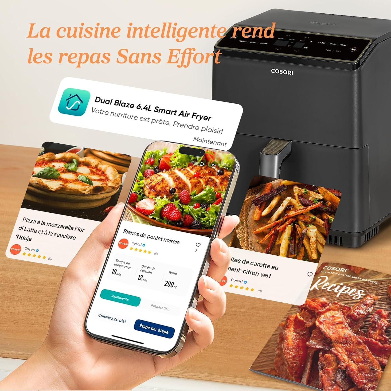 imageCOSORI Air Fryer DUAL BLAZE 64L Easy Fryer Avec Chauffage par le haut et le bas11EN1 Friteuse Sans Huile Parfect pour le Rgime Hyperprotin Gris FoncDual Blaze 64L