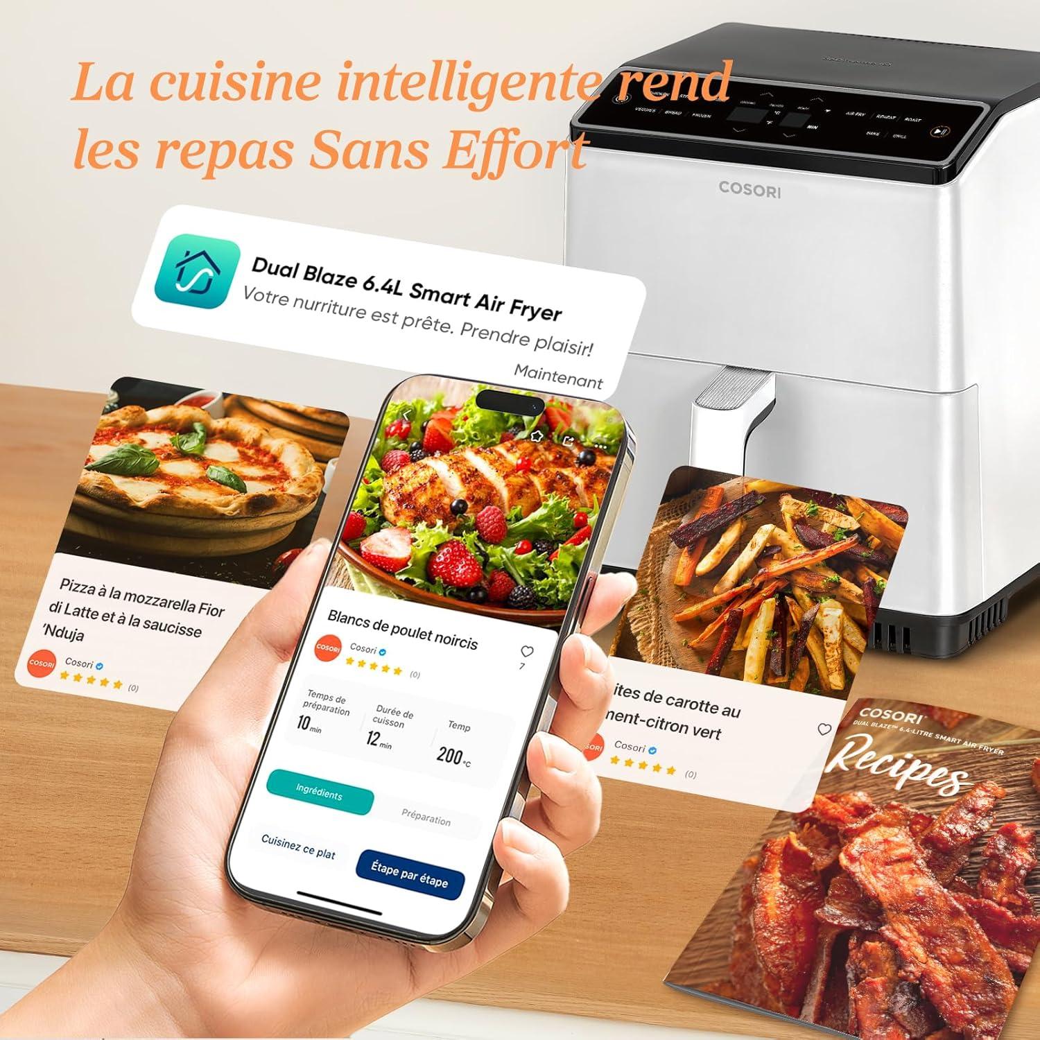 imageCOSORI Air Fryer DUAL BLAZE 64L Easy Fryer Avec Chauffage par le haut et le bas11EN1 Friteuse Sans Huile Parfect pour le Rgime Hyperprotin Gris FoncDual Blaze Blanc 64L