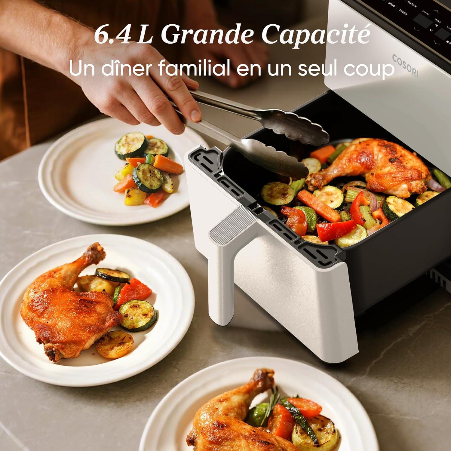 imageCOSORI Air Fryer DUAL BLAZE 64L Easy Fryer Avec Chauffage par le haut et le bas11EN1 Friteuse Sans Huile Parfect pour le Rgime Hyperprotin Gris FoncDual Blaze Blanc 64L