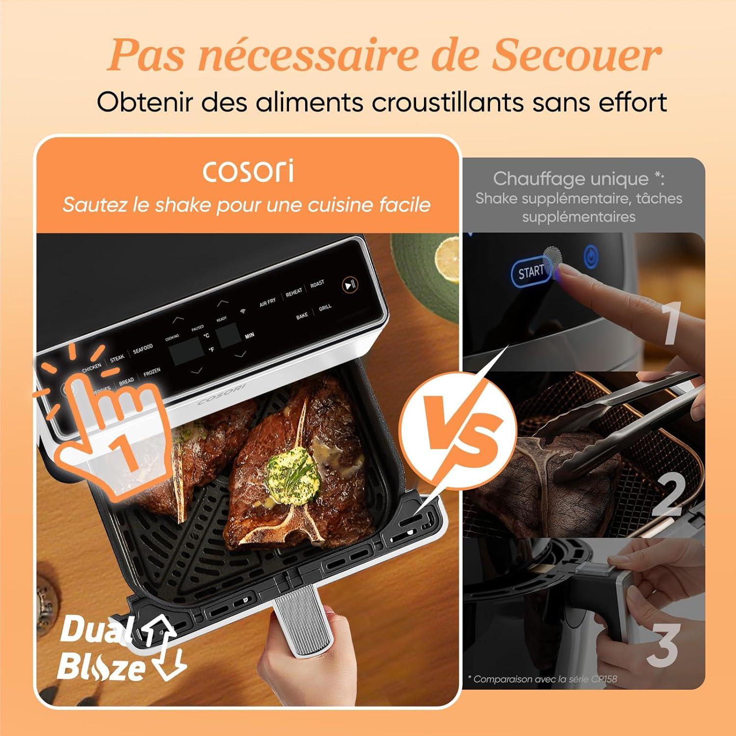 imageCOSORI Air Fryer DUAL BLAZE 64L Easy Fryer Avec Chauffage par le haut et le bas11EN1 Friteuse Sans Huile Parfect pour le Rgime Hyperprotin Gris FoncDual Blaze Blanc 64L