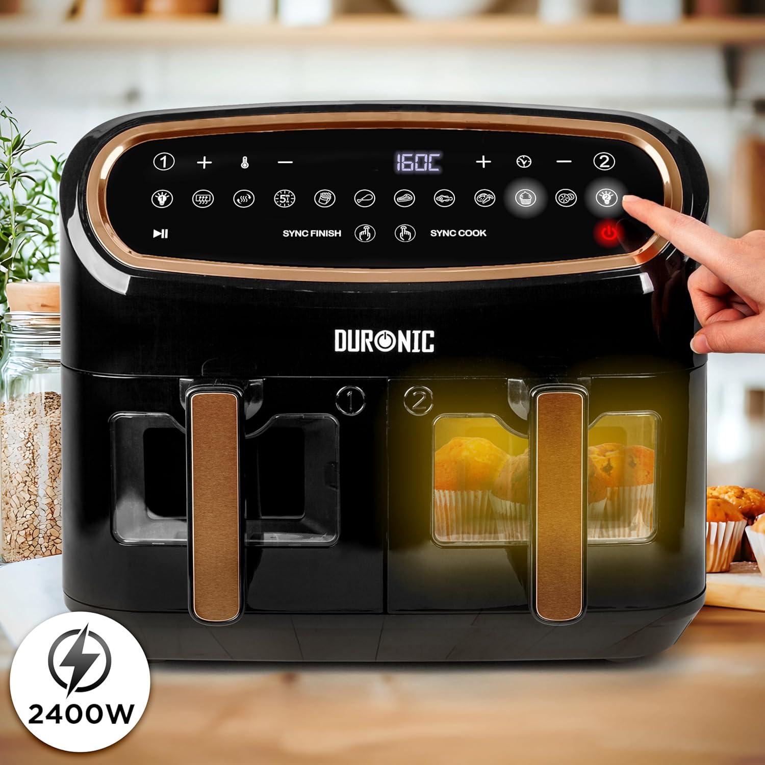 imageDuronic AF34 BK Set Friteuse Air avec 1 grand tiroir de 10L et 2 petits tiroirs de 5L inclus 10 Programmes de Cuisson Prrgls Sans huile Fonctions Sync Cook Sync FinishAf34 Bg
