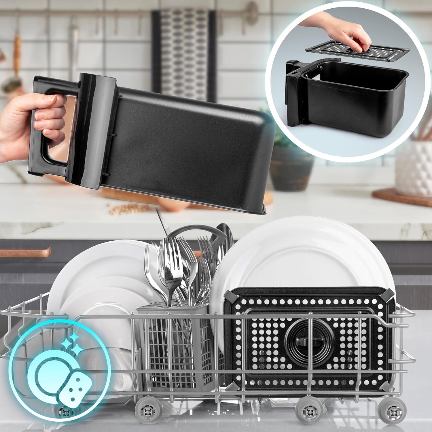 imageDuronic AF34 BK Set Friteuse Air avec 1 grand tiroir de 10L et 2 petits tiroirs de 5L inclus 10 Programmes de Cuisson Prrgls Sans huile Fonctions Sync Cook Sync FinishNoir