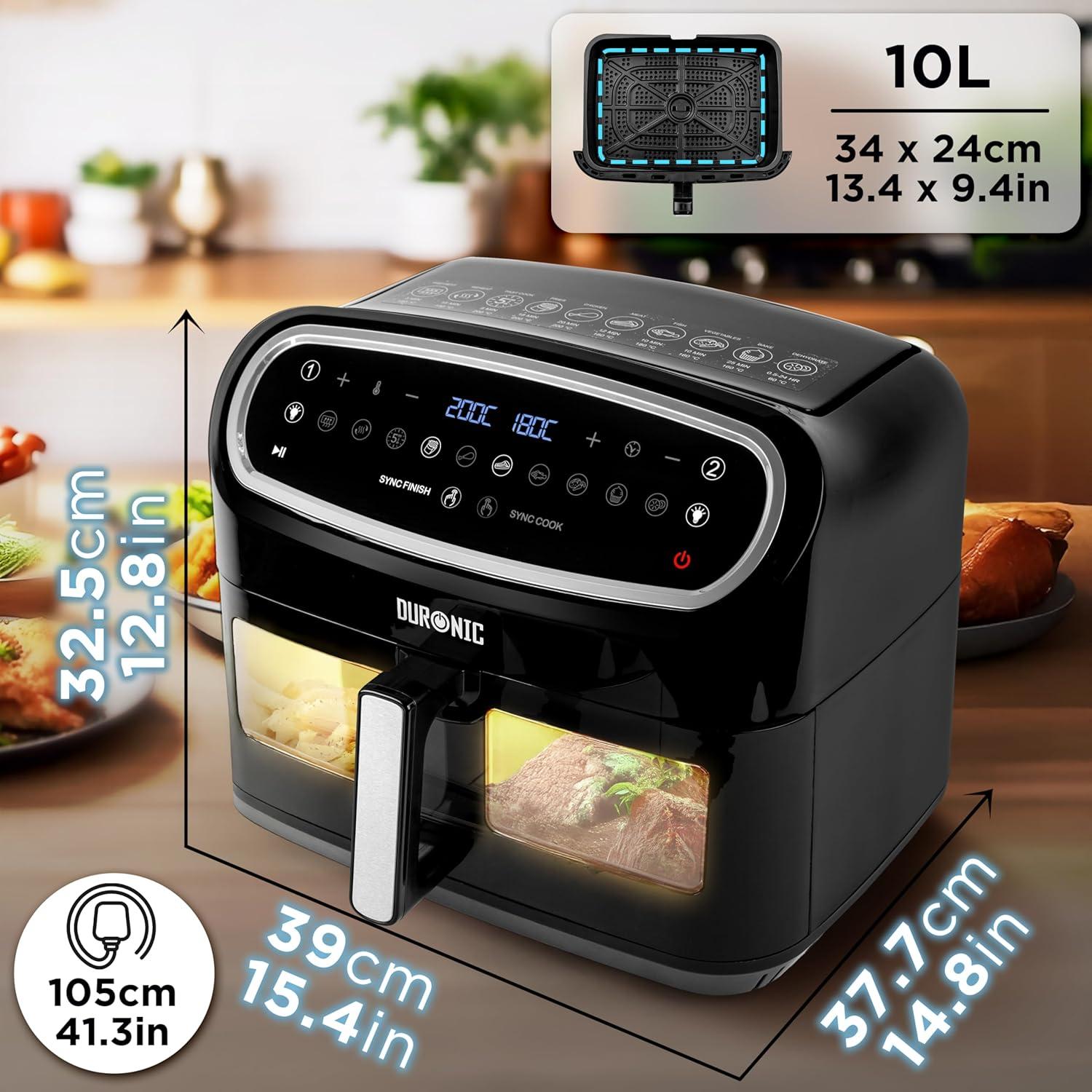 imageDuronic AF34 BK Set Friteuse Air avec 1 grand tiroir de 10L et 2 petits tiroirs de 5L inclus 10 Programmes de Cuisson Prrgls Sans huile Fonctions Sync Cook Sync FinishAf14 Bk
