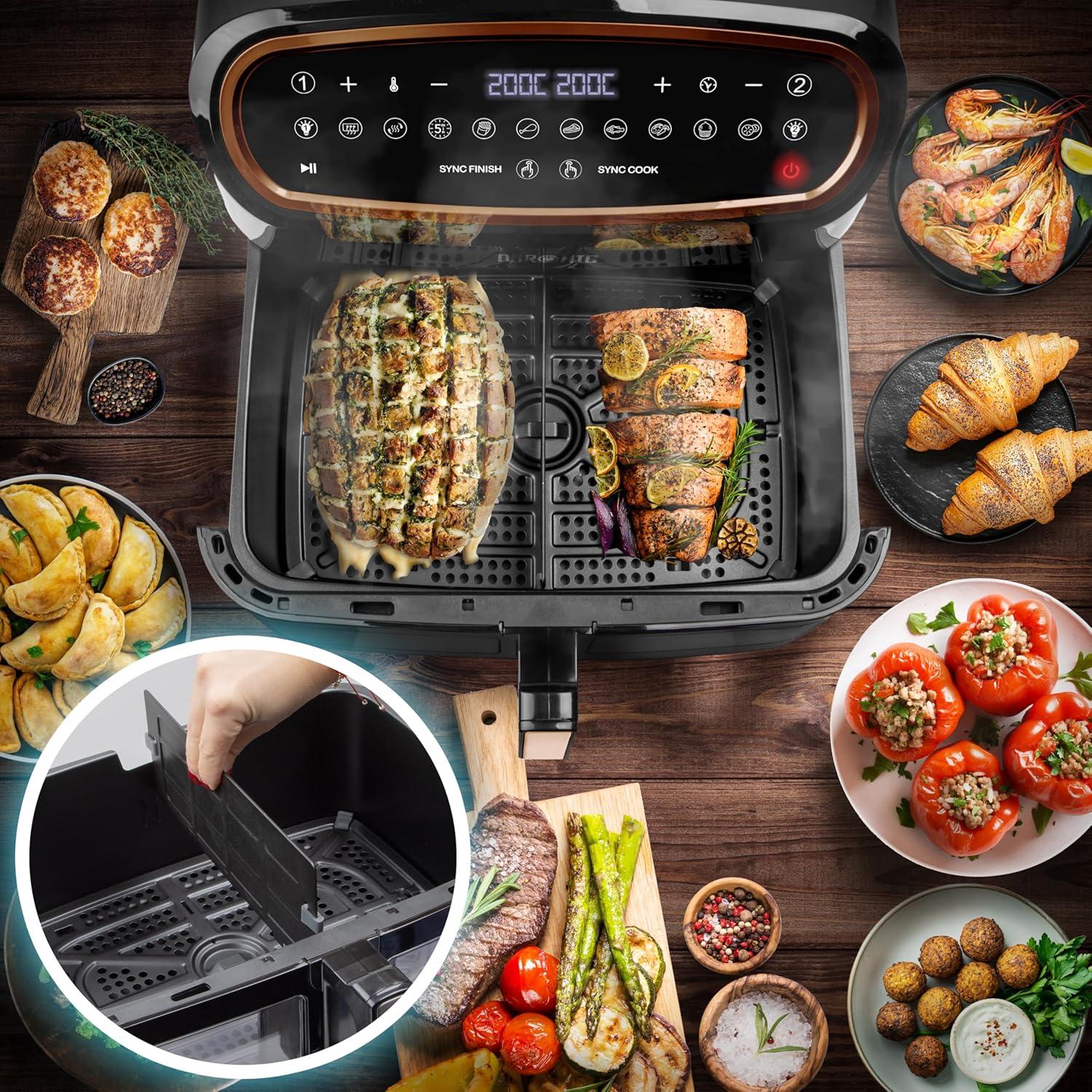 imageDuronic AF34 BK Set Friteuse Air avec 1 grand tiroir de 10L et 2 petits tiroirs de 5L inclus 10 Programmes de Cuisson Prrgls Sans huile Fonctions Sync Cook Sync FinishAf34 Bg