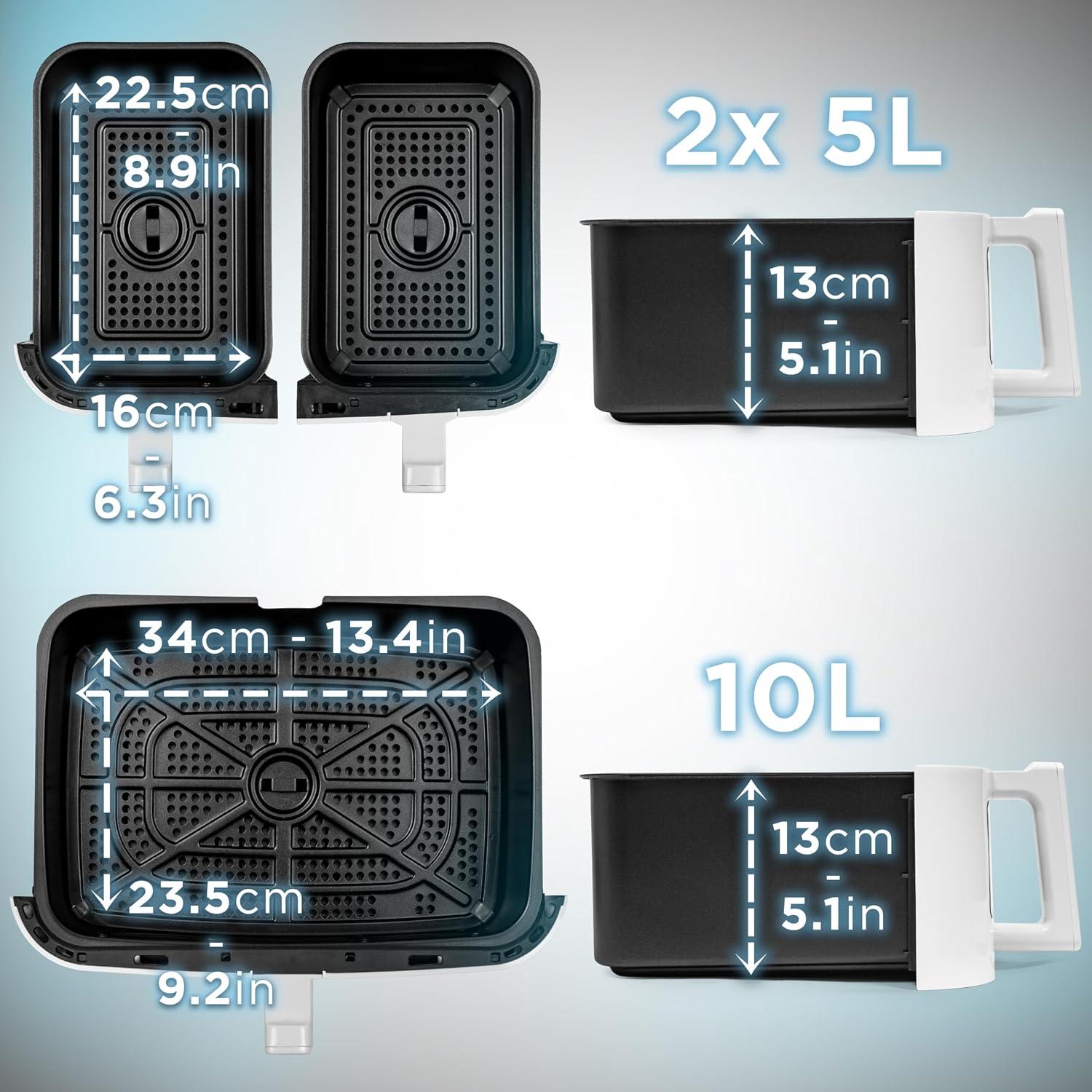 imageDuronic AF34 BK Set Friteuse Air avec 1 grand tiroir de 10L et 2 petits tiroirs de 5L inclus 10 Programmes de Cuisson Prrgls Sans huile Fonctions Sync Cook Sync FinishAf34 We
