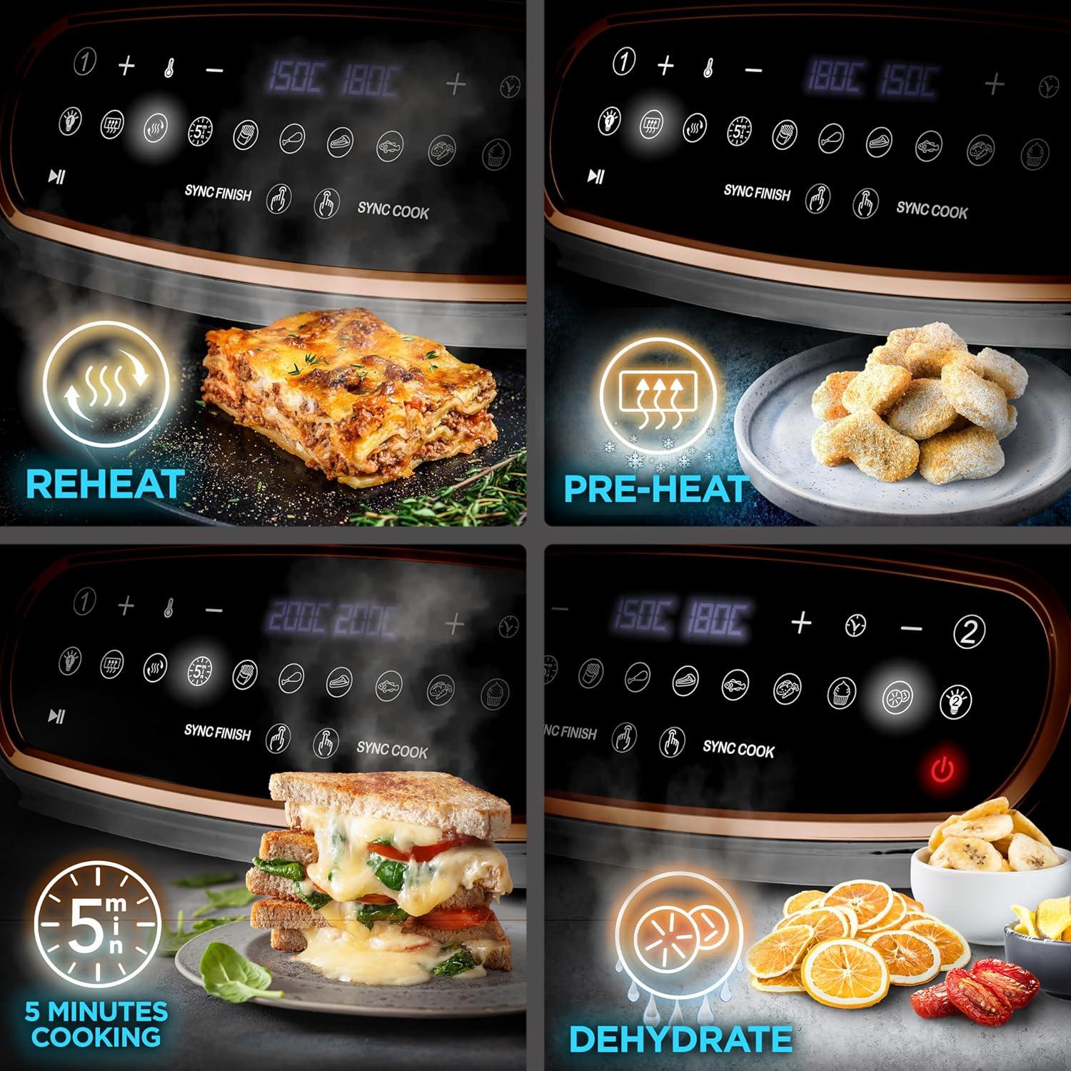 imageDuronic AF34 BK Set Friteuse Air avec 1 grand tiroir de 10L et 2 petits tiroirs de 5L inclus 10 Programmes de Cuisson Prrgls Sans huile Fonctions Sync Cook Sync FinishAf34 Bg