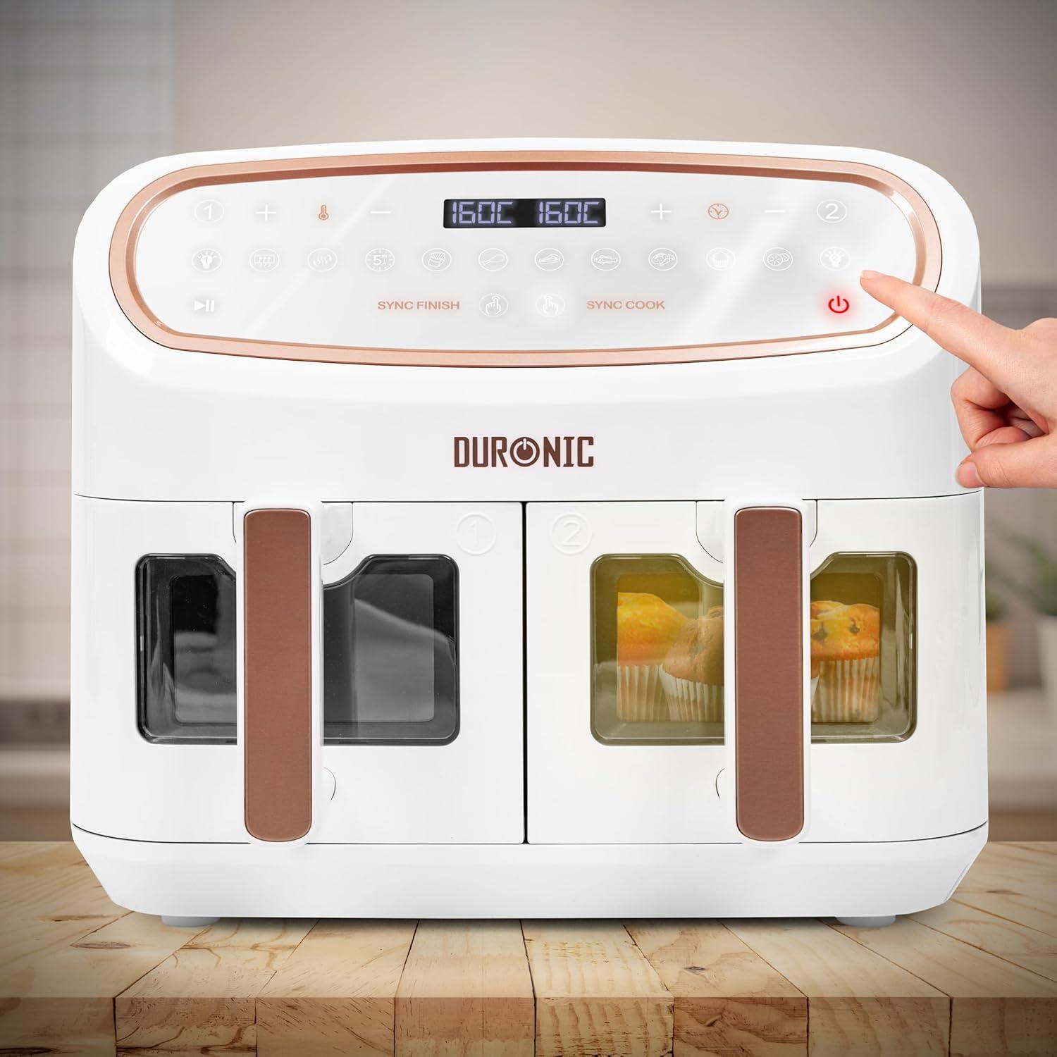 imageDuronic AF34 BK Set Friteuse Air avec 1 grand tiroir de 10L et 2 petits tiroirs de 5L inclus 10 Programmes de Cuisson Prrgls Sans huile Fonctions Sync Cook Sync FinishAf34 We