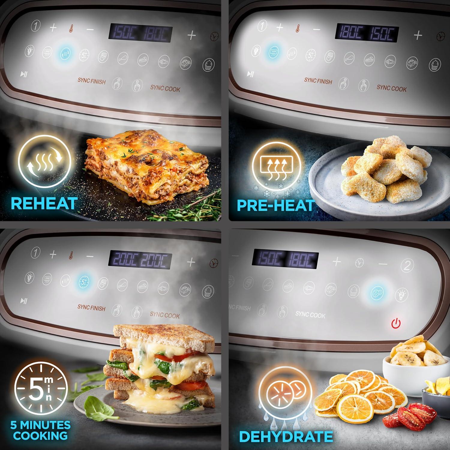 imageDuronic AF34 BK Set Friteuse Air avec 1 grand tiroir de 10L et 2 petits tiroirs de 5L inclus 10 Programmes de Cuisson Prrgls Sans huile Fonctions Sync Cook Sync FinishAf34 We