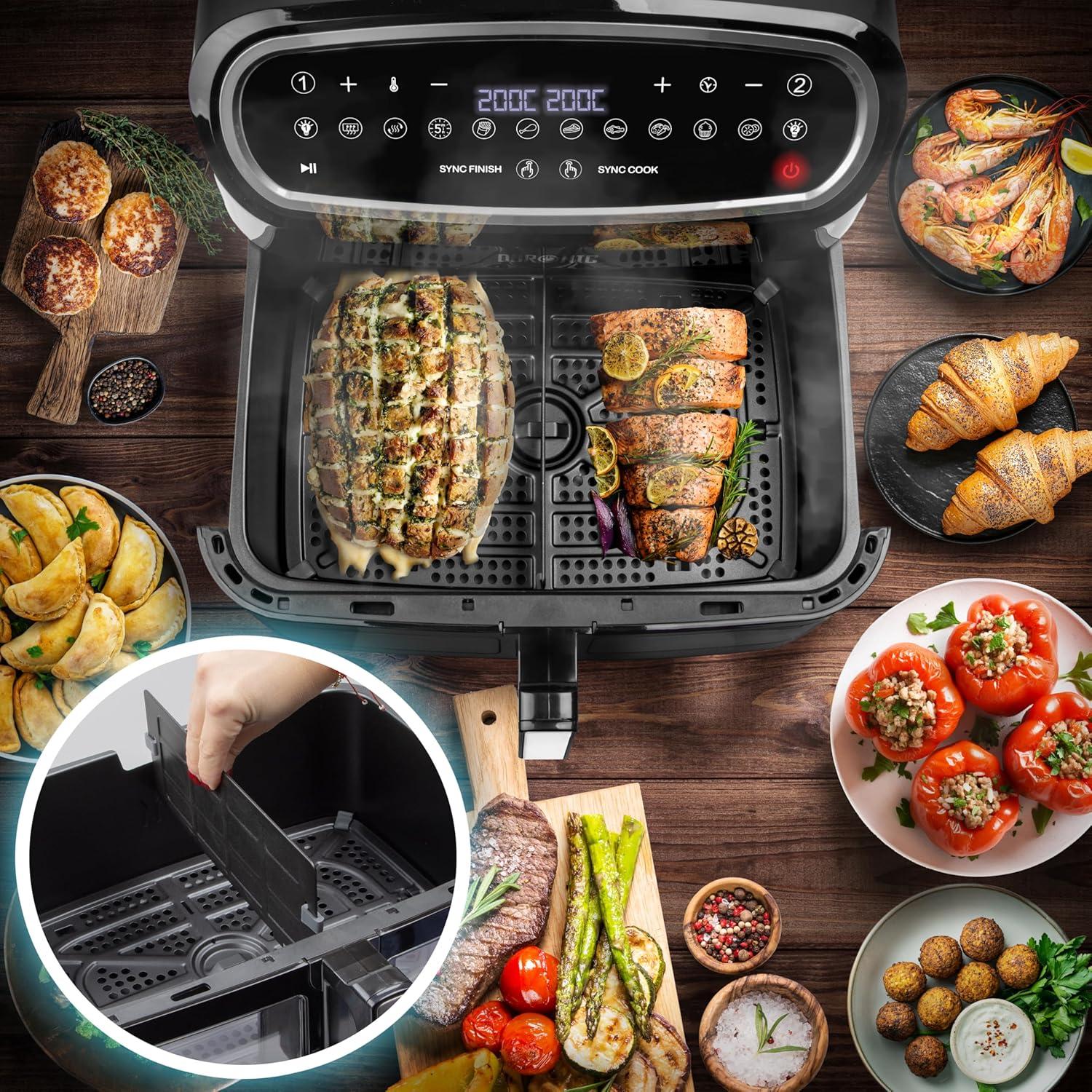 imageDuronic AF34 BK Set Friteuse Air avec 1 grand tiroir de 10L et 2 petits tiroirs de 5L inclus 10 Programmes de Cuisson Prrgls Sans huile Fonctions Sync Cook Sync FinishAf34 Bk