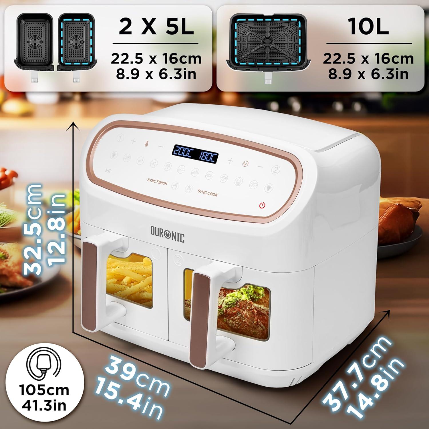 imageDuronic AF34 BK Set Friteuse Air avec 1 grand tiroir de 10L et 2 petits tiroirs de 5L inclus 10 Programmes de Cuisson Prrgls Sans huile Fonctions Sync Cook Sync FinishAf34 We