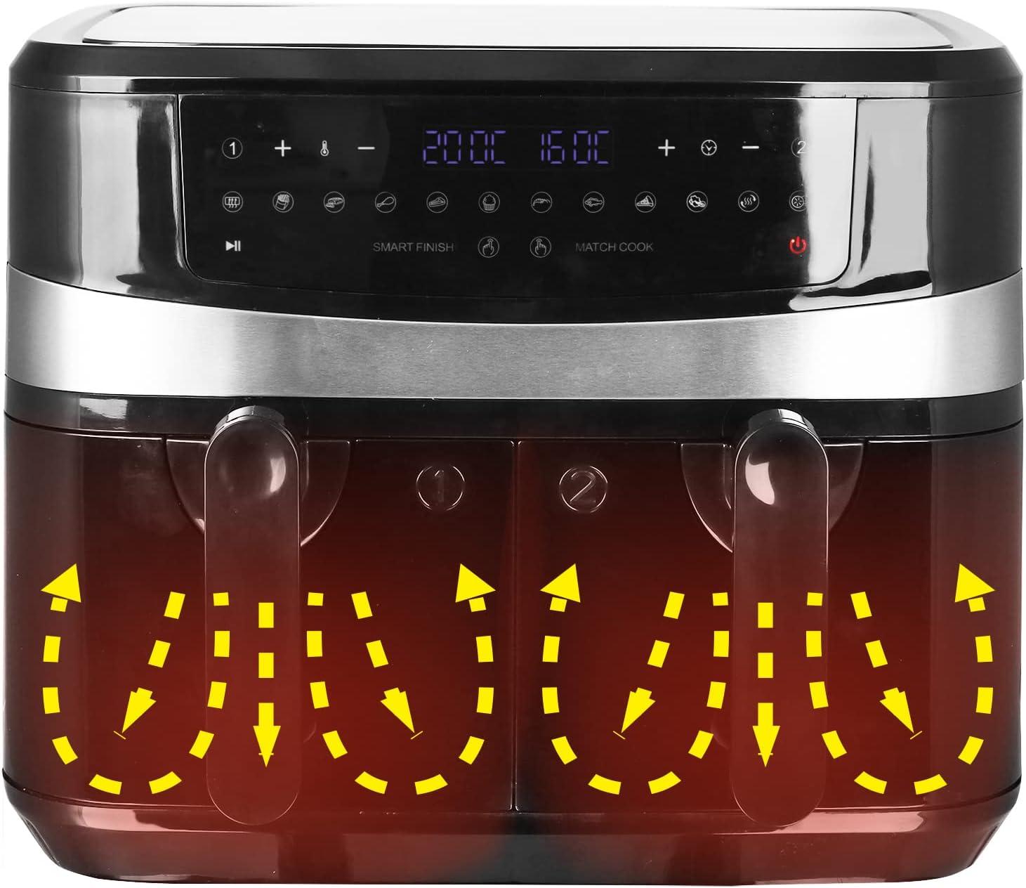 imageEmerio AirFryer AF1266724 Friteuse numrique air chaud double avec air chaud sans huile supplmentaire volume 2 x 50 l 12 programmes sans BPA fonction Smart Finish les deux sont prts en mme