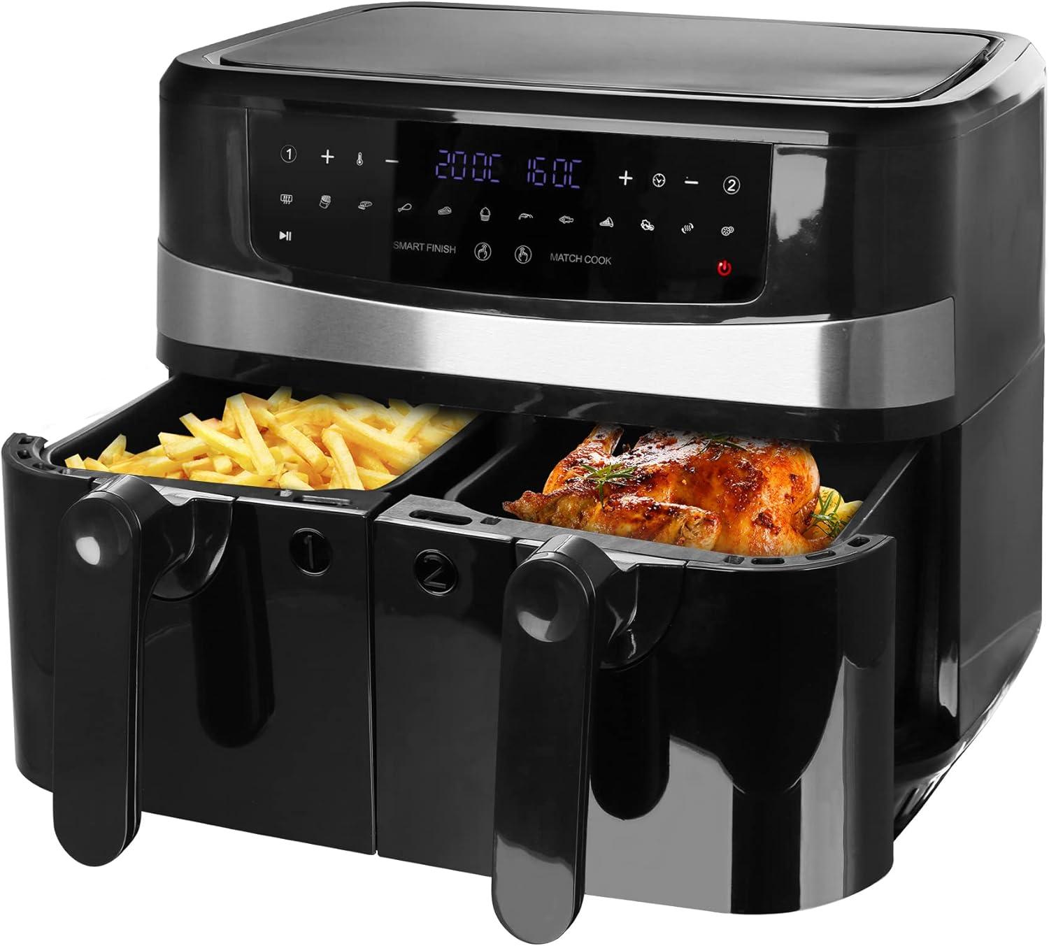 imageEmerio AirFryer AF1266724 Friteuse numrique air chaud double avec air chaud sans huile supplmentaire volume 2 x 50 l 12 programmes sans BPA fonction Smart Finish les deux sont prts en mme