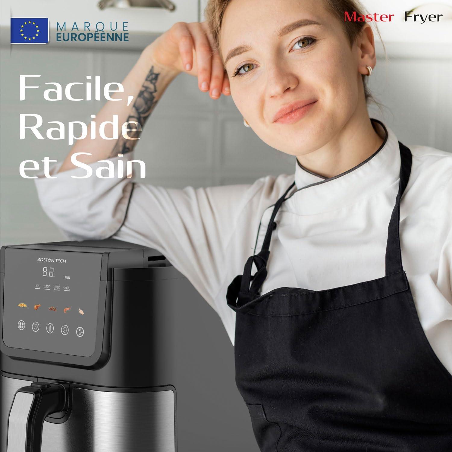 imageFriteuse air Boston Tech 1500W 5 programmes cran LED commande tactile temprature rglable panier avec revtement cramique sans PFAS 35 plus longue minuterie5L
