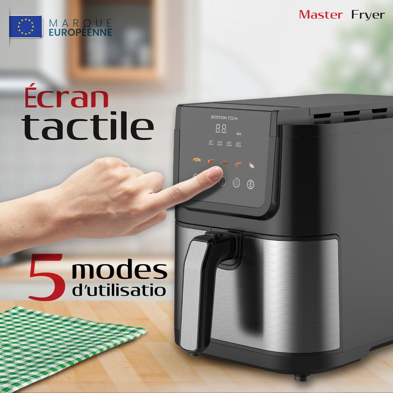 imageFriteuse air Boston Tech 1500W 5 programmes cran LED commande tactile temprature rglable panier avec revtement cramique sans PFAS 35 plus longue minuterie5L