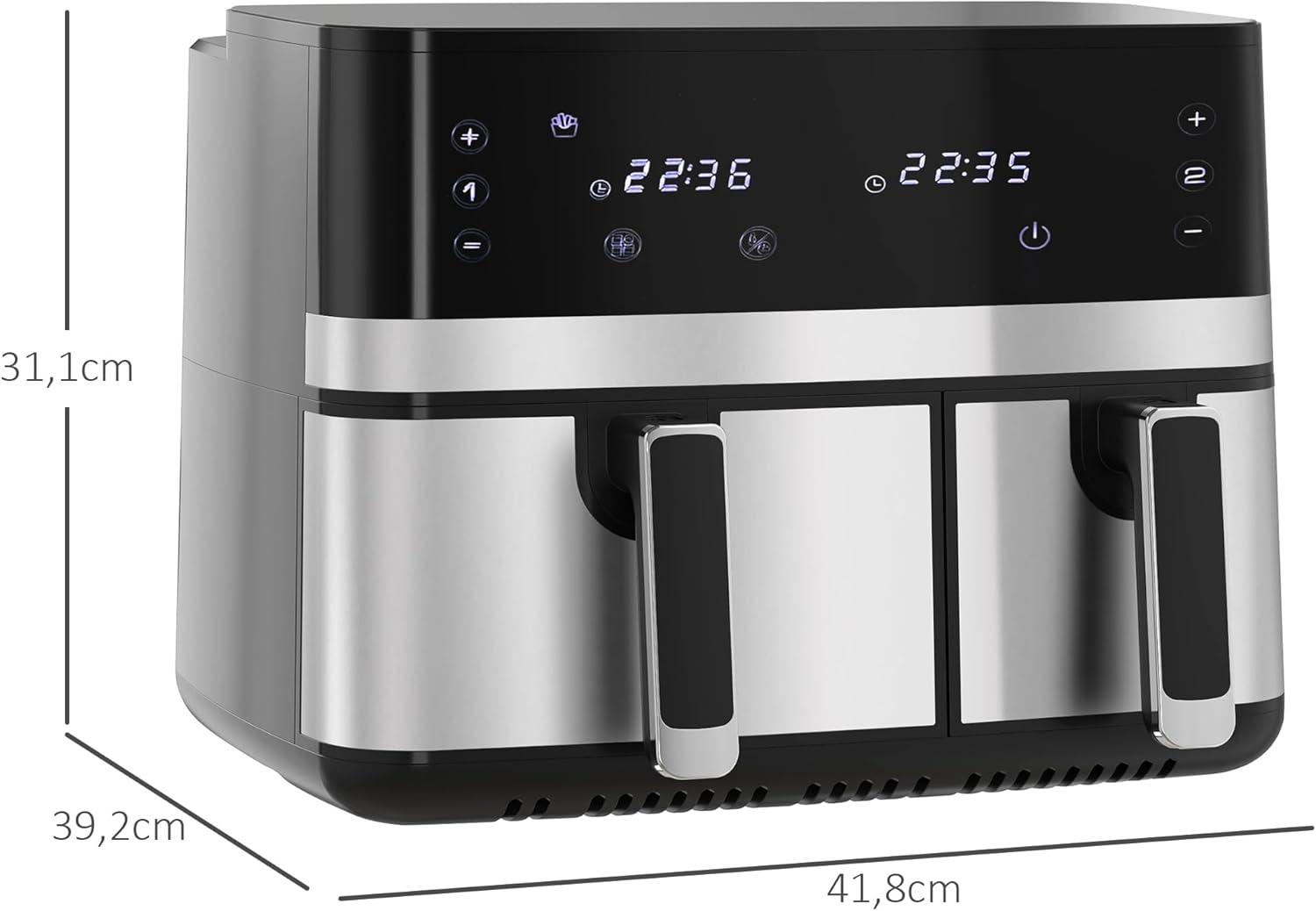imageHOMCOM Friteuse air sans huile dual zone air fryer 85 L 2700 W 8 programmes cran LED tactile temprature rglable minuterie 2 paniers antiadhsif finition de synchronisation recette