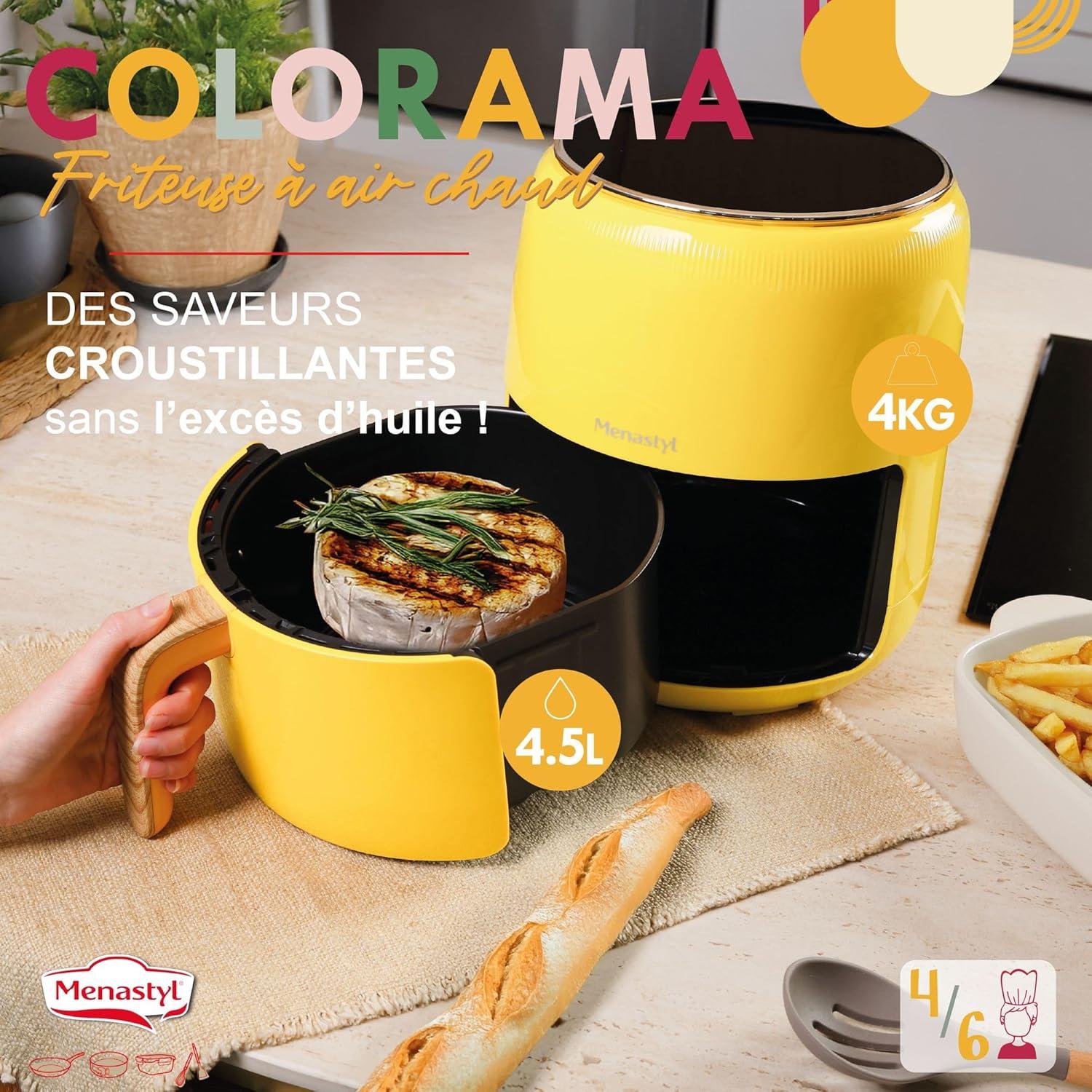 imageMENASTYL Friteuse sans huile air chaud Colorama Cladon sans PFAS 45L 8 programmes Temprature jusqu 200C Minuterie 1 heure Panier et grille compatibles lavevaisselle 6025001Safran