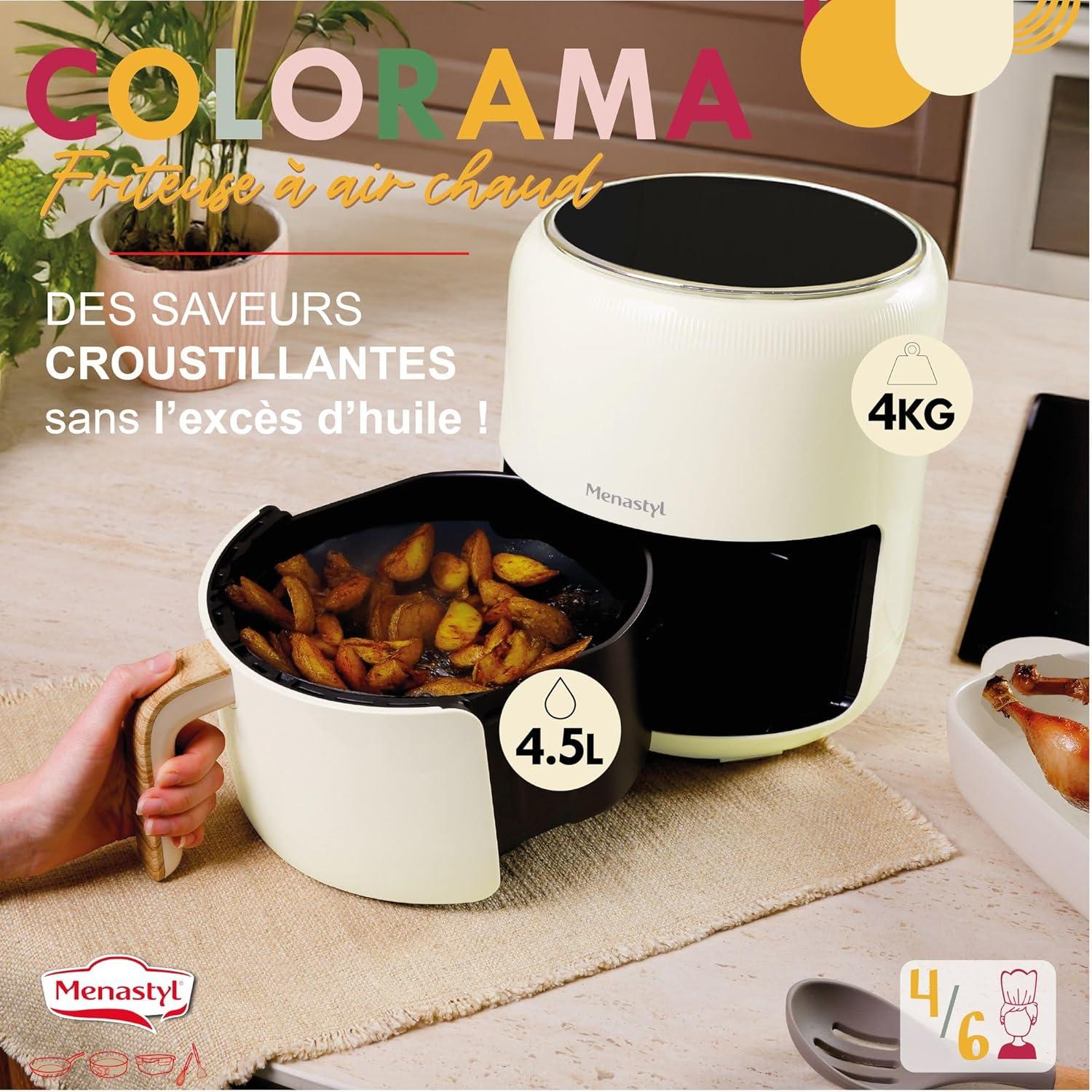 imageMENASTYL Friteuse sans huile air chaud Colorama Cladon sans PFAS 45L 8 programmes Temprature jusqu 200C Minuterie 1 heure Panier et grille compatibles lavevaisselle 6025001Crme